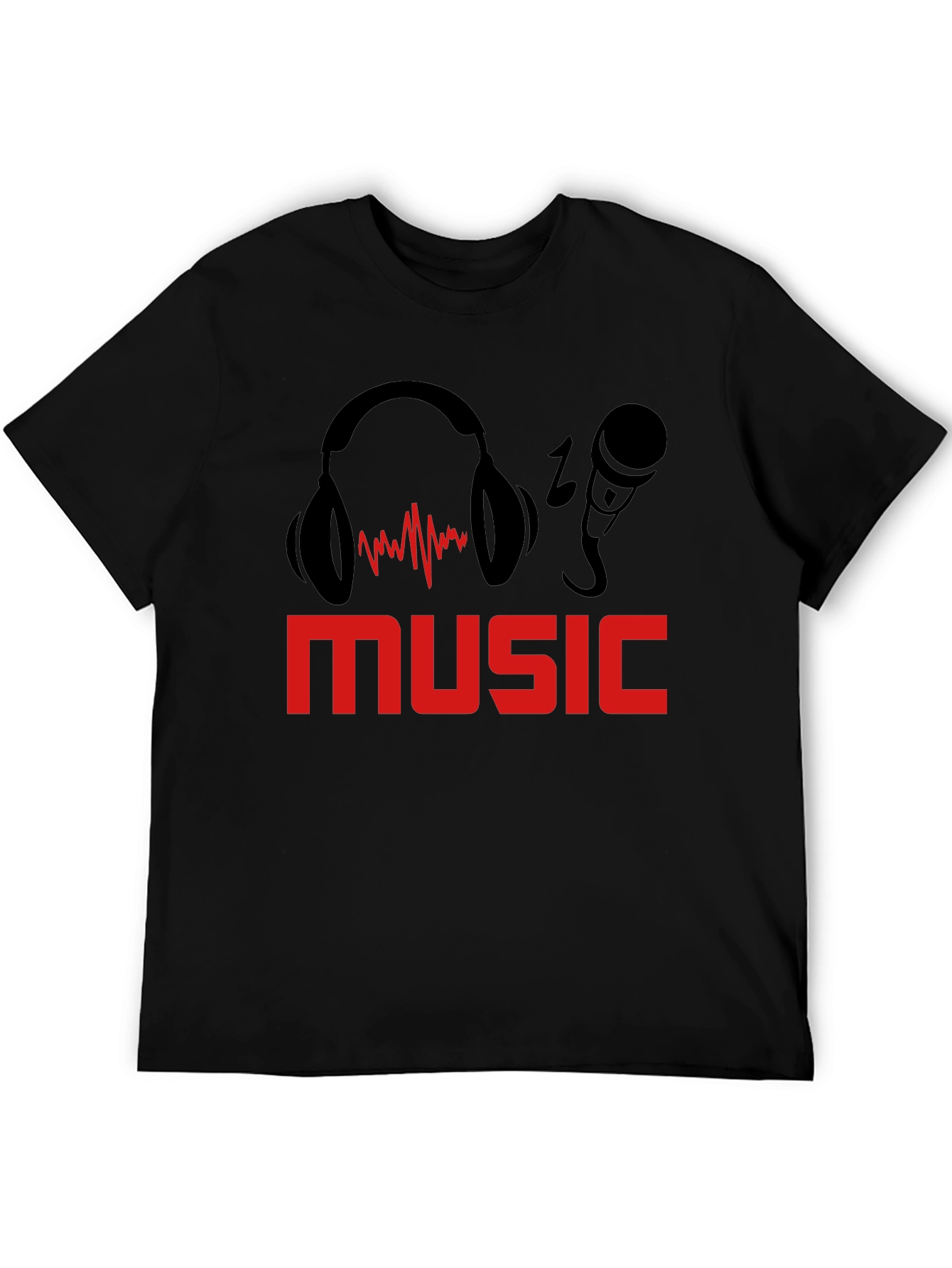 Black Music Lover's T-Shirt: Headphones & Mic Graphic Tee view 5