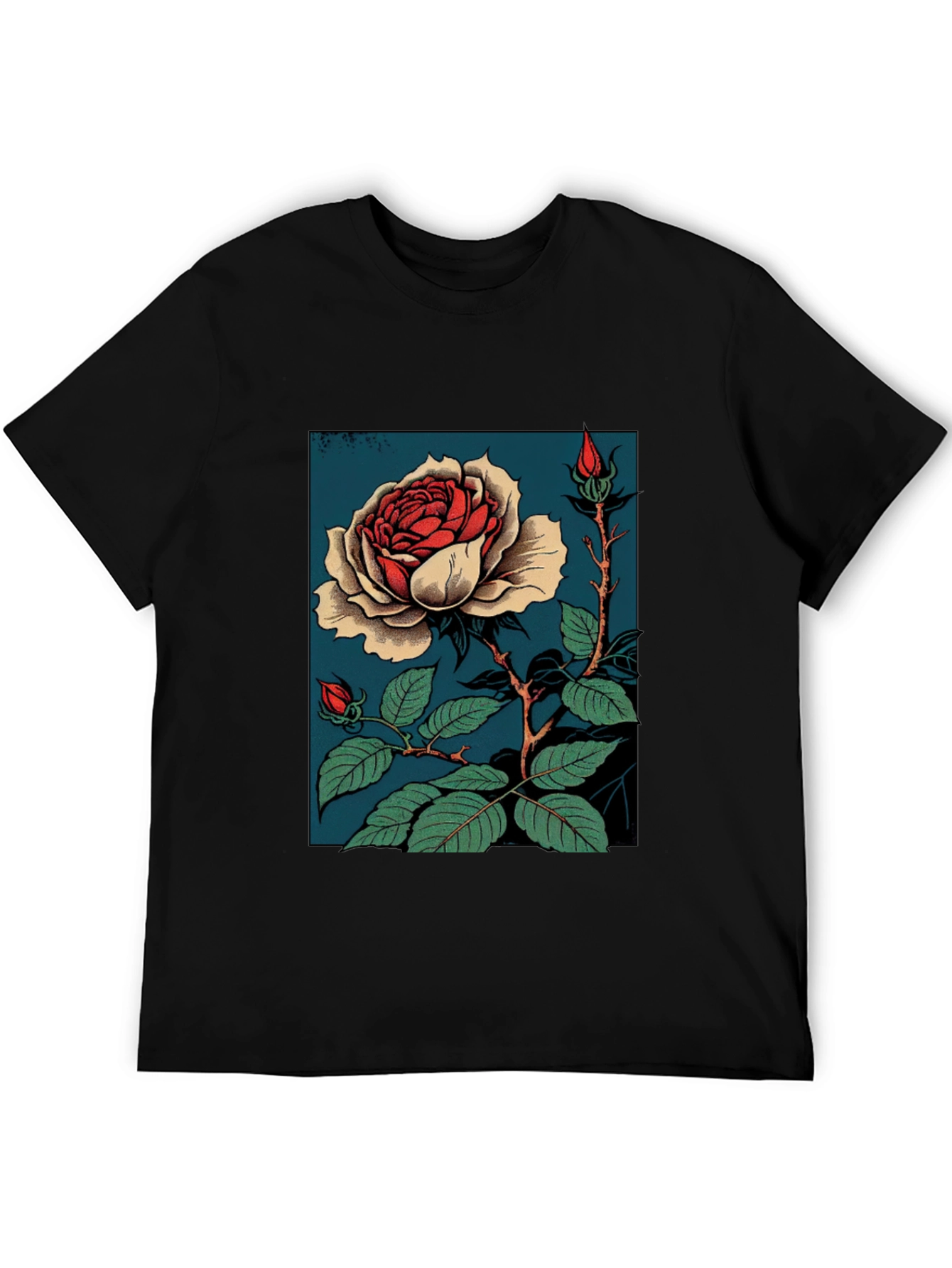 Black Elegant Rose Graphic T-Shirt - Black view 5