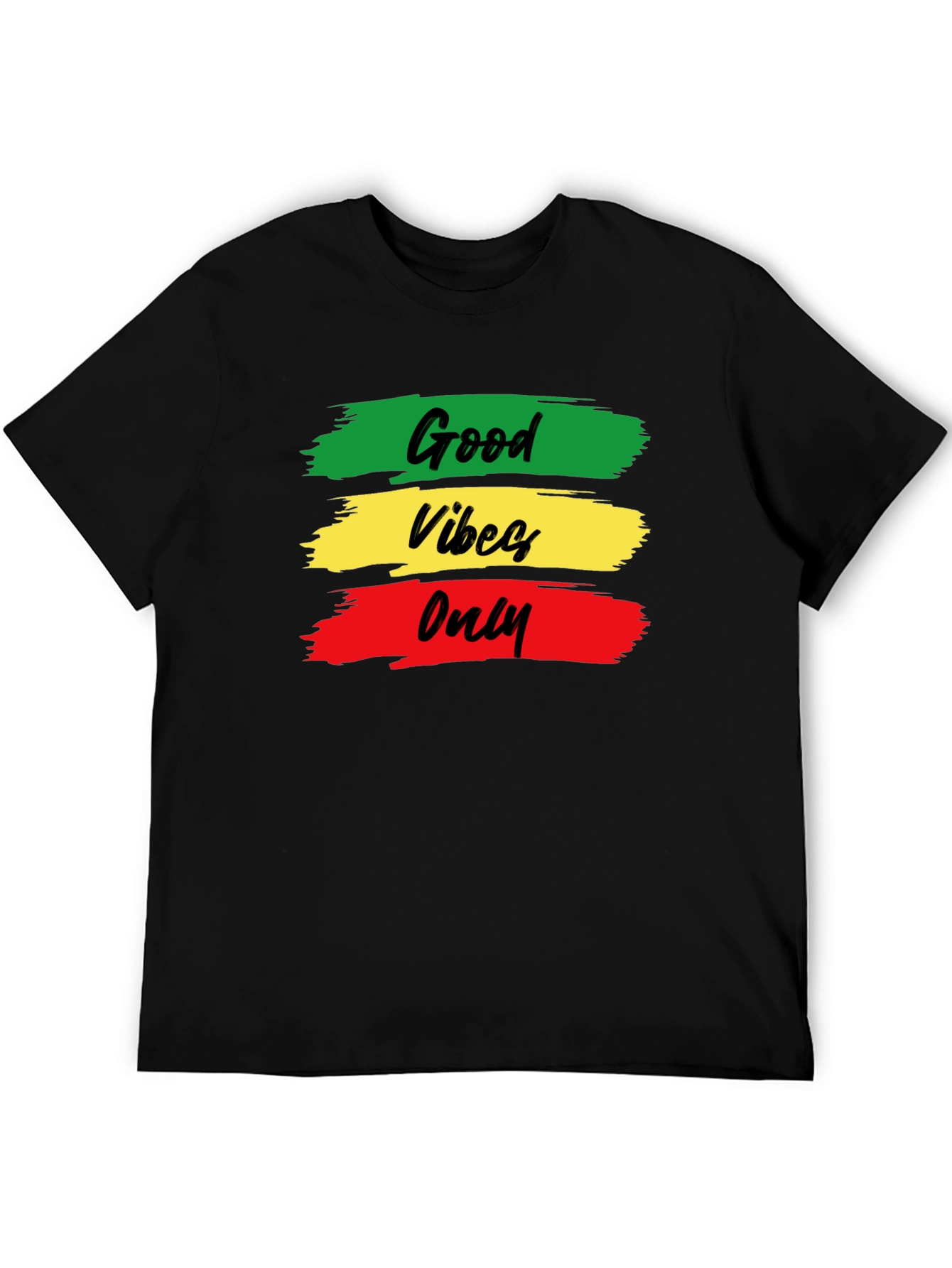 Black Good Vibes Only T-Shirt - Rasta Colors - Black Cotton view 5
