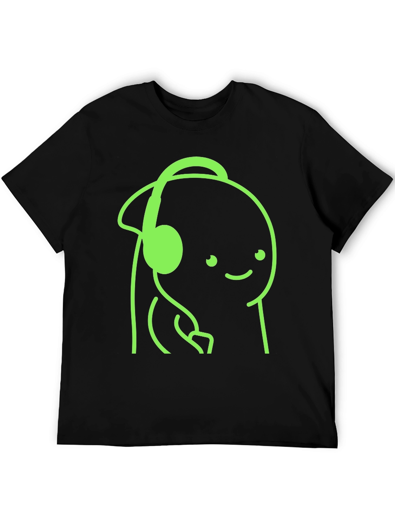 Black Cartoon Headphone Graphic Tee - Casual Style view 5