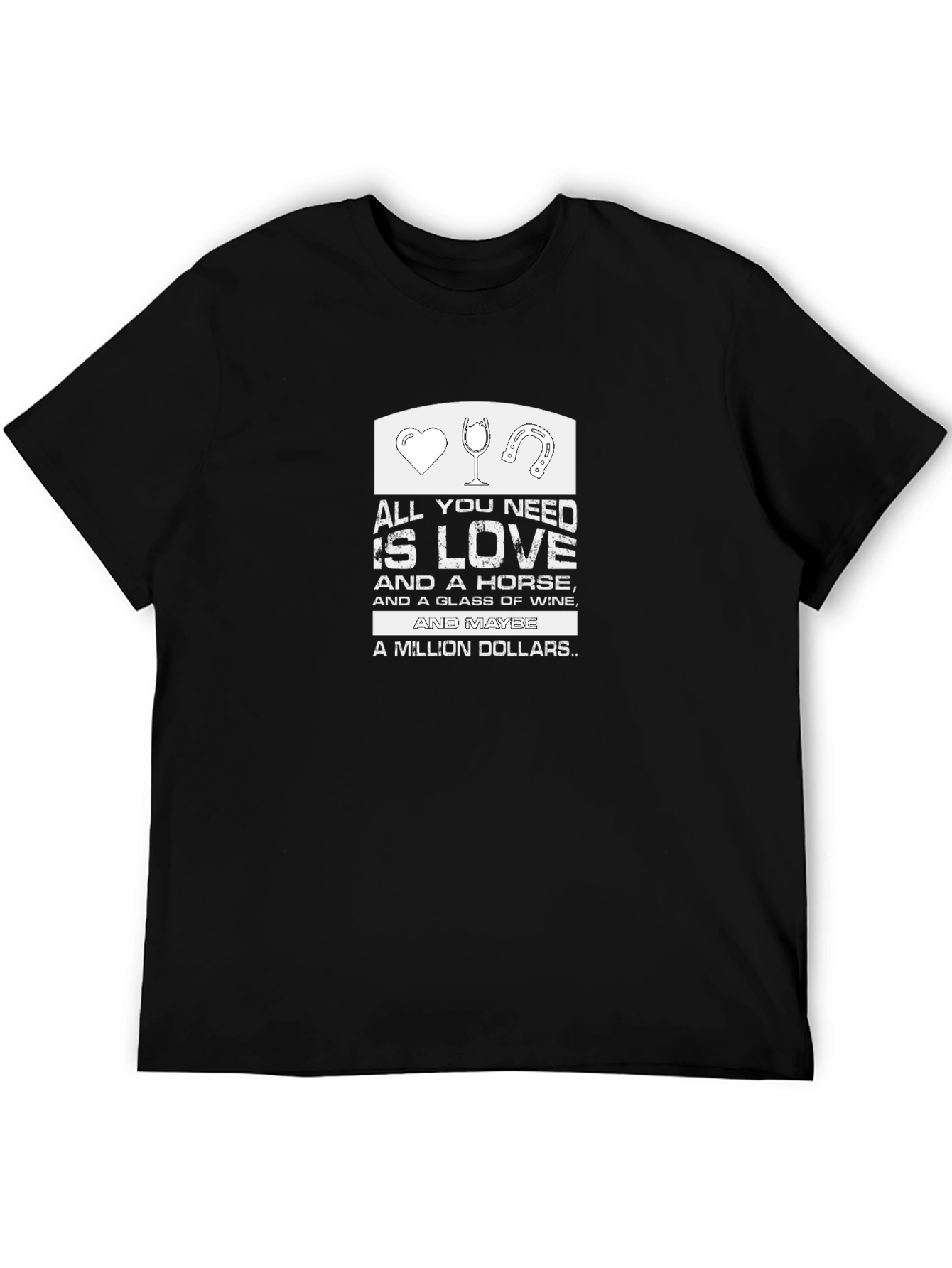 Black Love, Horse, Wine & Money T-Shirt -  Funny Graphic Tee view 5