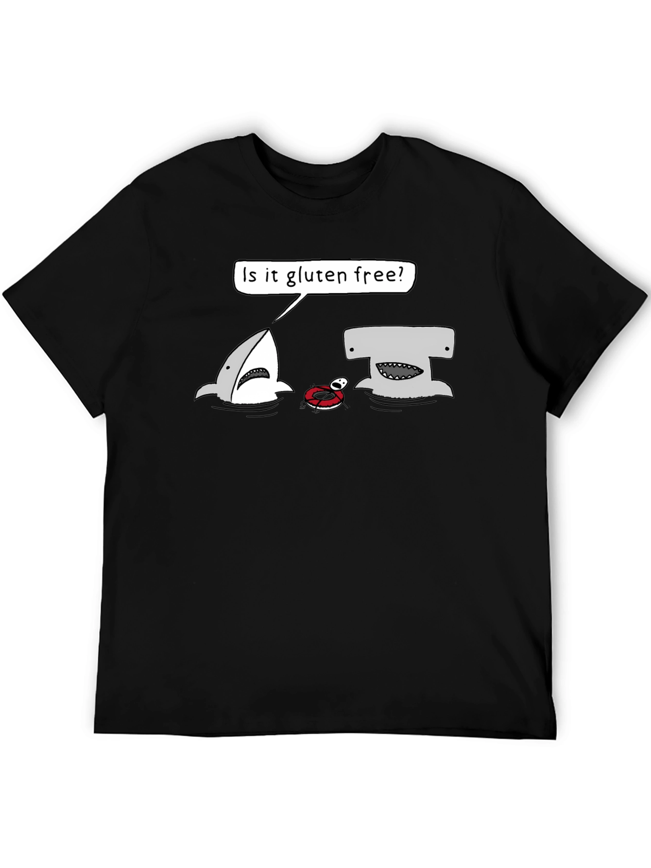 Black Gluten-Free Shark Graphic Tee - Humor T-Shirt view 5
