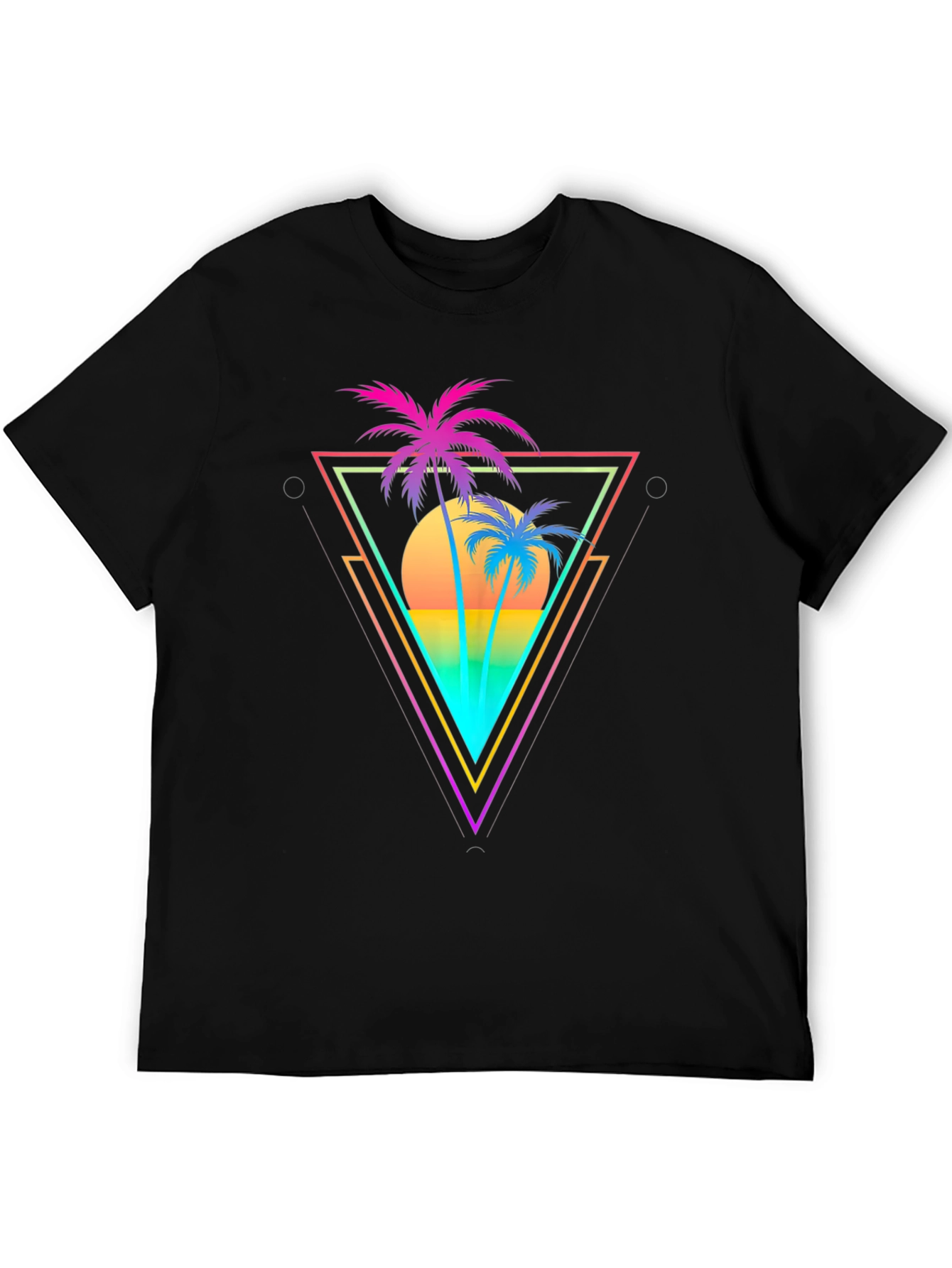 Black Retro Palm Tree Triangle Graphic T-Shirt view 5