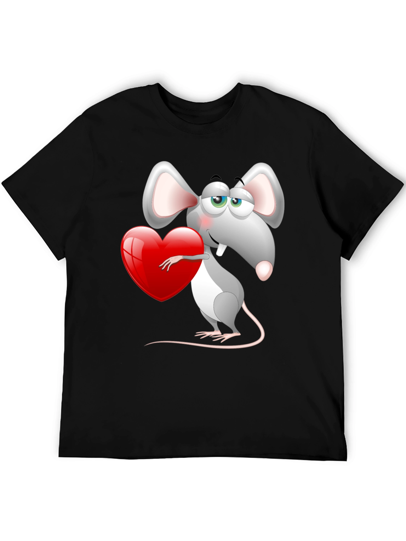 Black Cute Mouse with Heart Graphic Tee - Black view 5