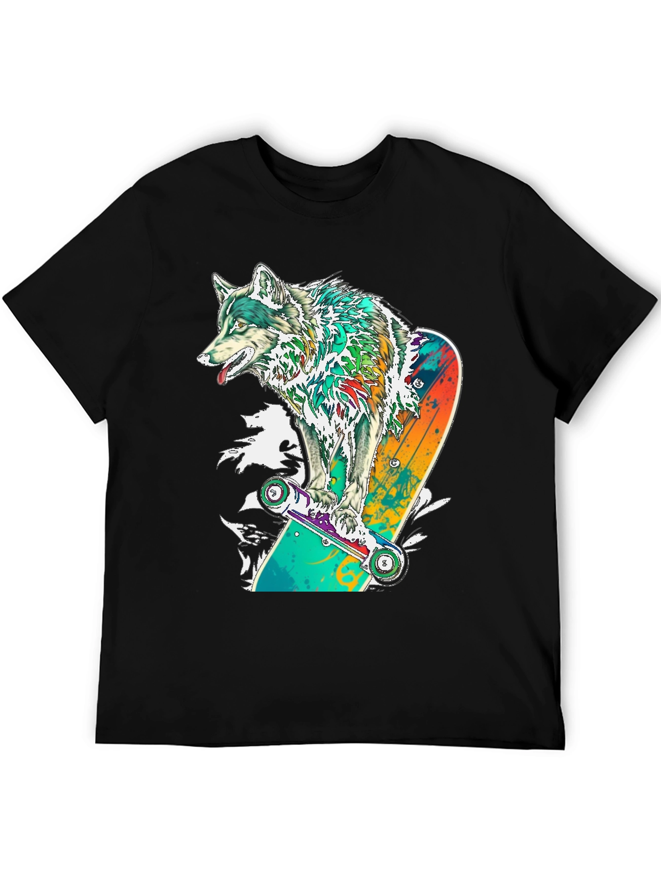 Black Wolf Skateboard Graphic T-Shirt - Cool Animal Tee view 5