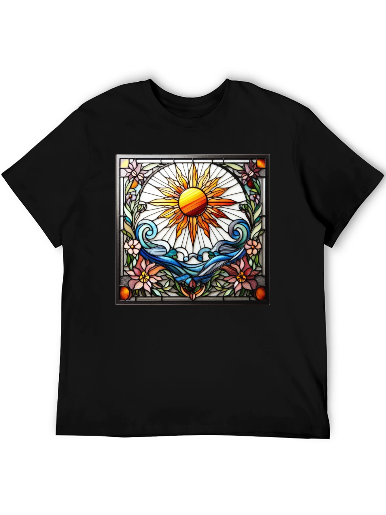 Black Stained Glass Sun Graphic Tee view 5
