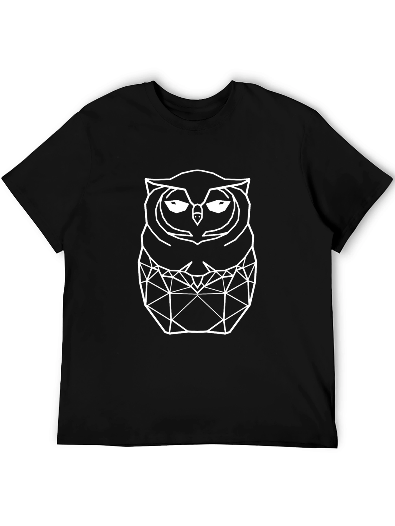 Black Geometric Owl Graphic Tee - Black Cotton T-Shirt view 5
