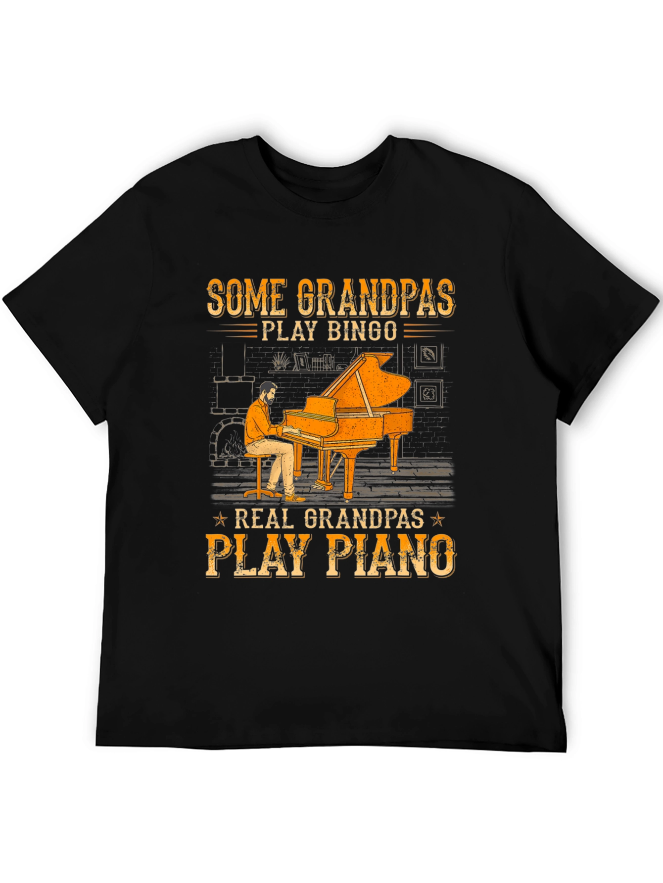 Black Grandpa Piano Player Graphic Tee - Cool Grandparent Gift view 5