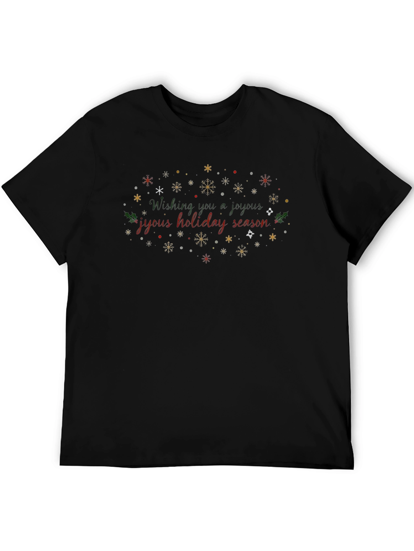 Black Joyous Holiday Season T-Shirt - Festive Snowflake Design view 5