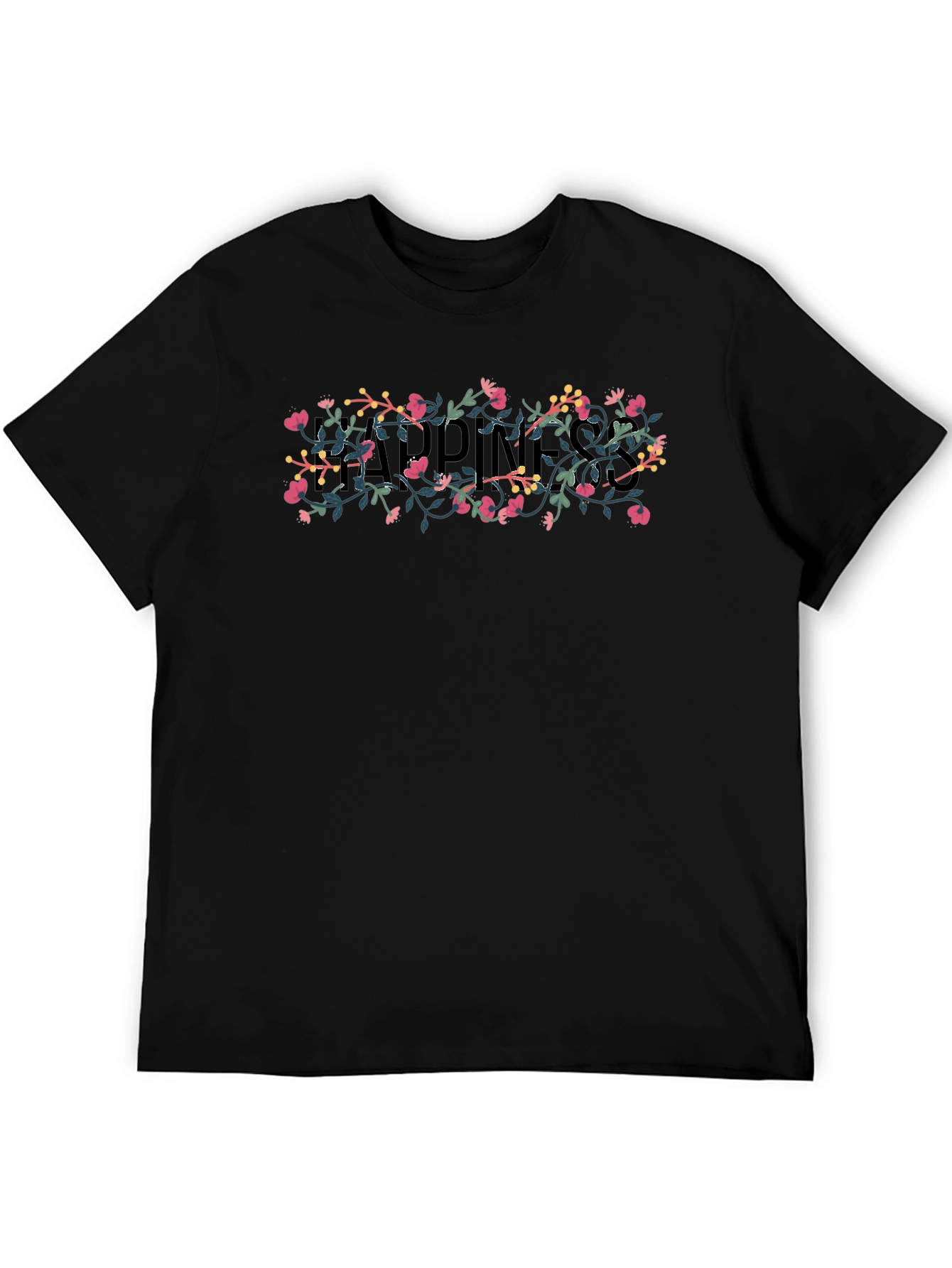 Black Floral Happiness T-Shirt - Black view 5