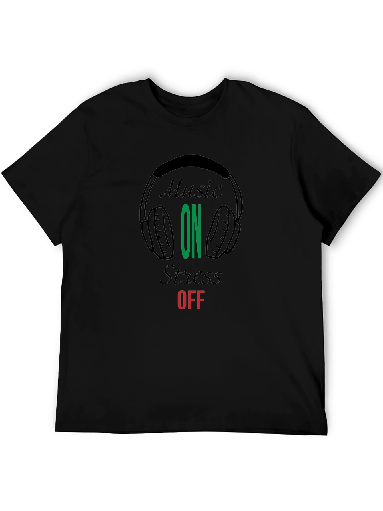 Black Music On Stress Off Graphic Tee - Black T-Shirt view 5