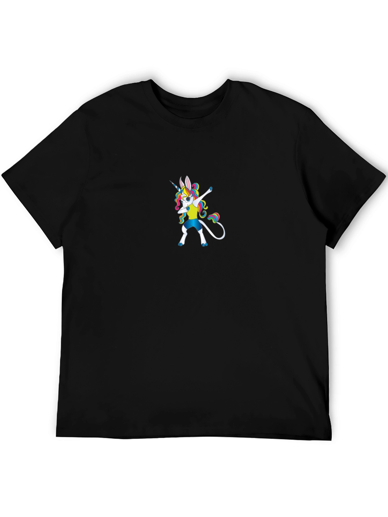 Black Dabbing Unicorn Graphic Tee - Black Cotton Shirt view 5