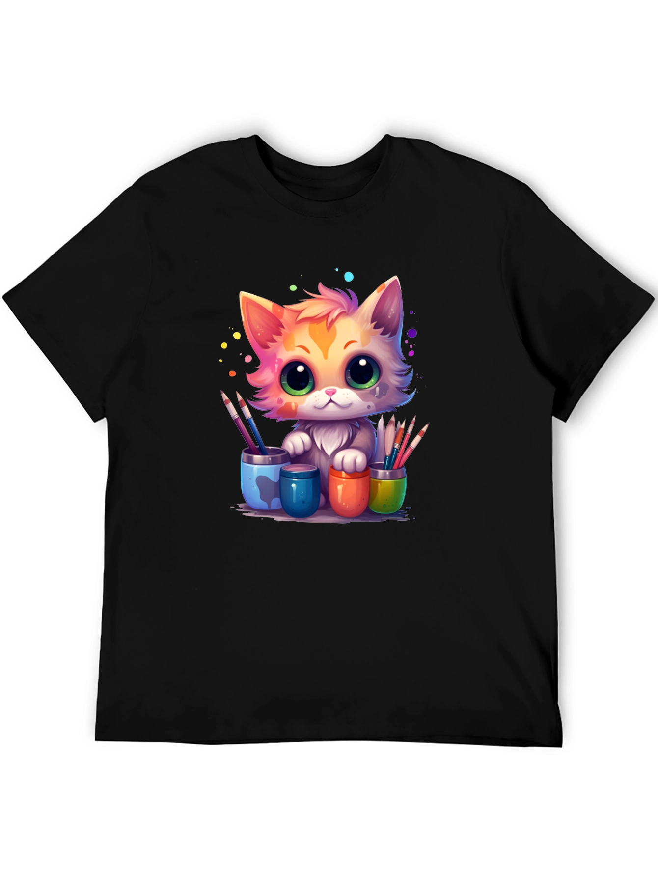 Black Artist Cat T-Shirt - Cute & Colorful Design view 5