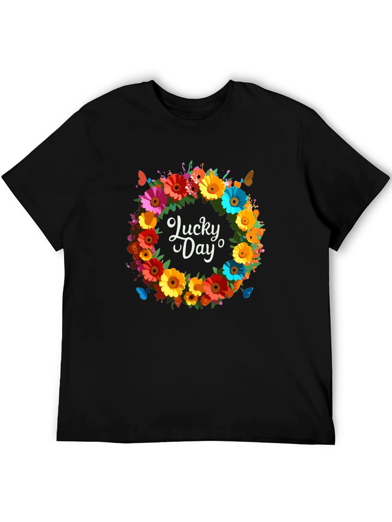 Black Lucky Day Floral Wreath Graphic Tee view 5