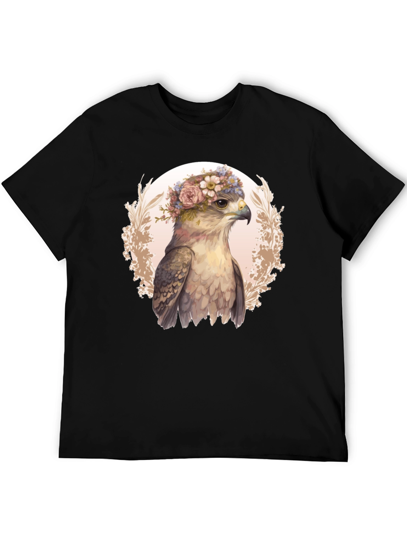 Black Floral Hawk Graphic Tee - Unique Bird T-Shirt view 5
