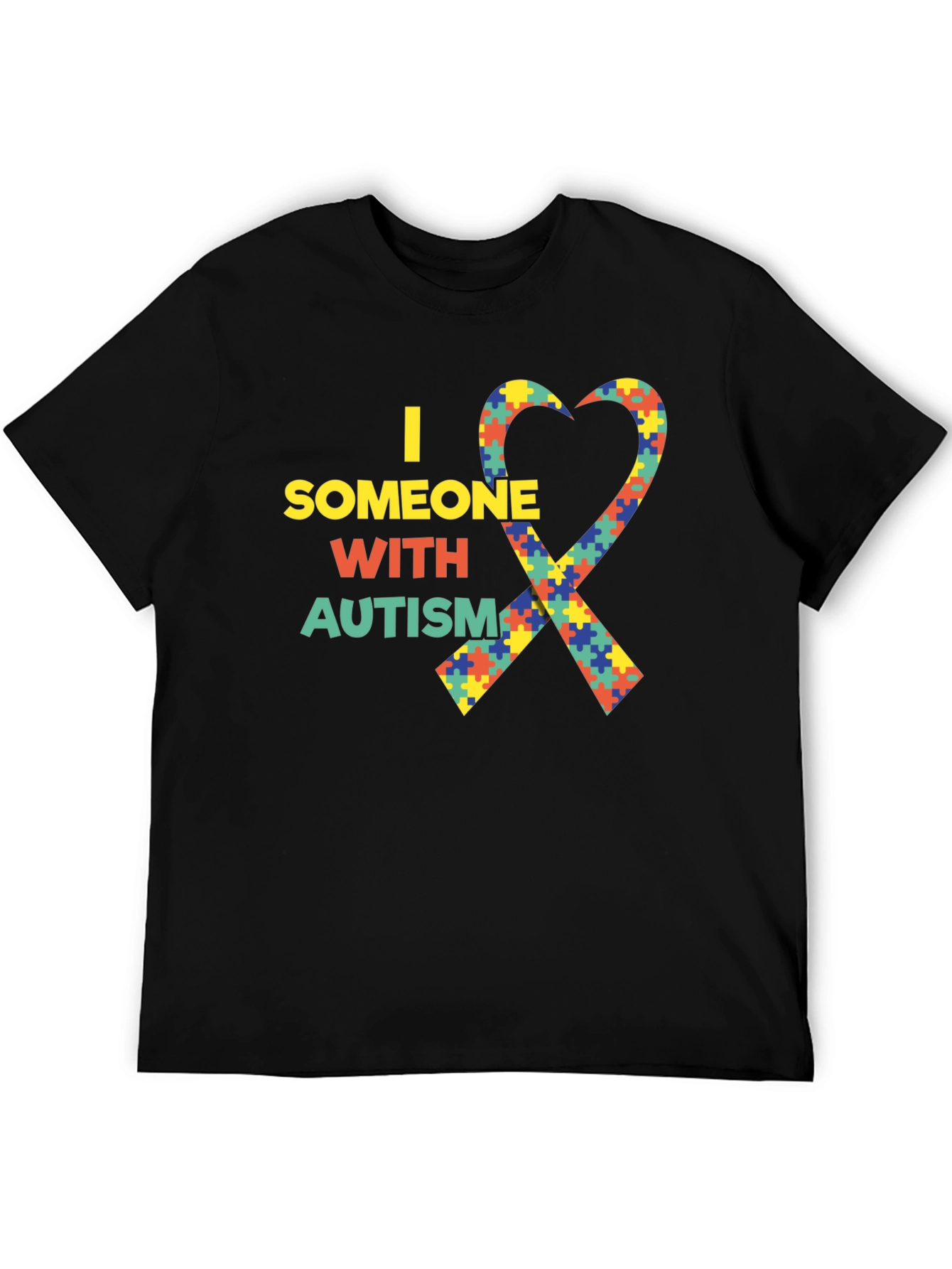 Black Autism Awareness Heart Ribbon Black T-Shirt view 5