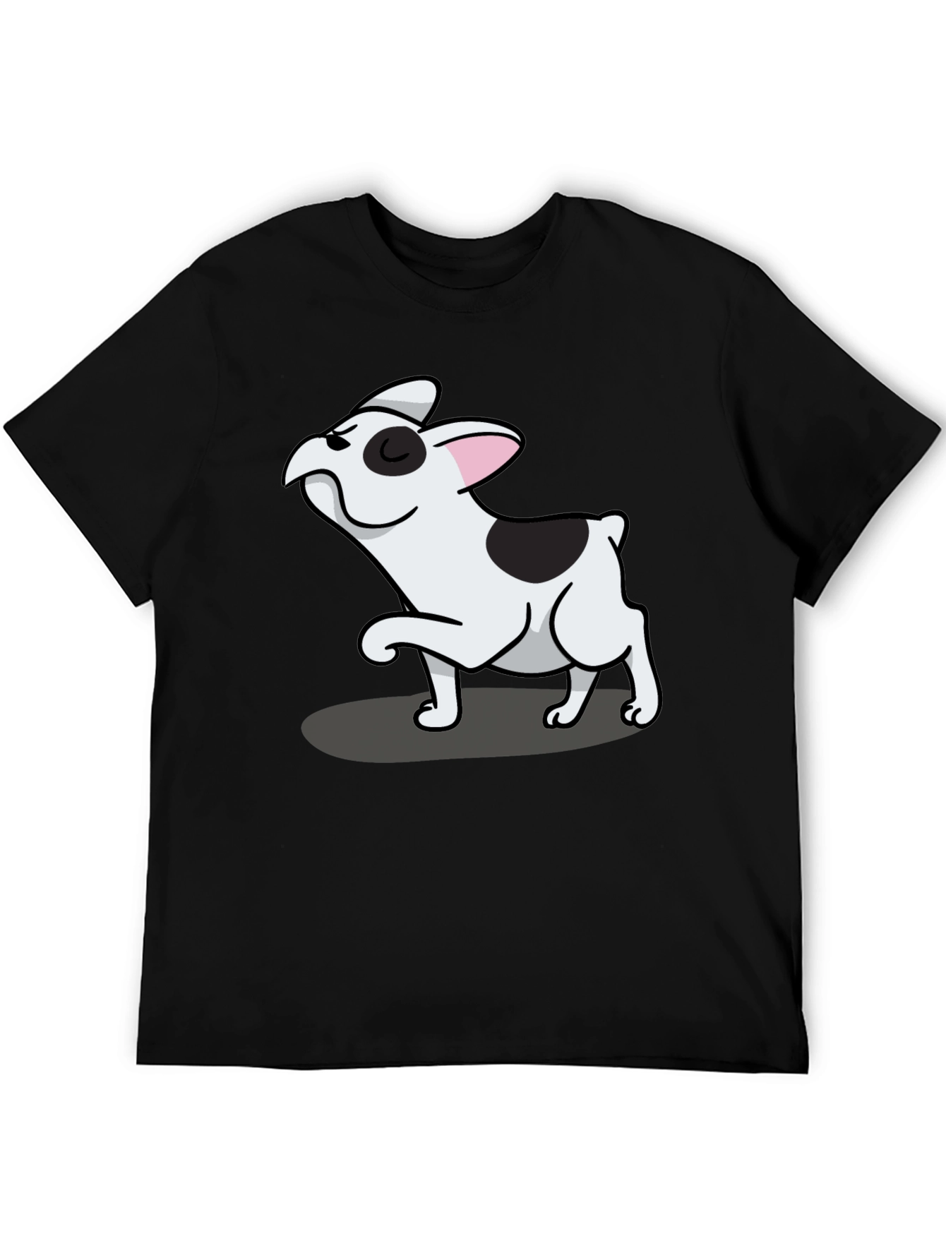 Black Black Tee with Cute Cartoon French Bulldog Design view 5
