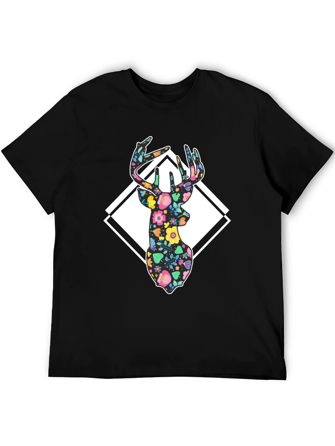 Black Floral Deer Graphic Tee - Black Cotton Blend view 5