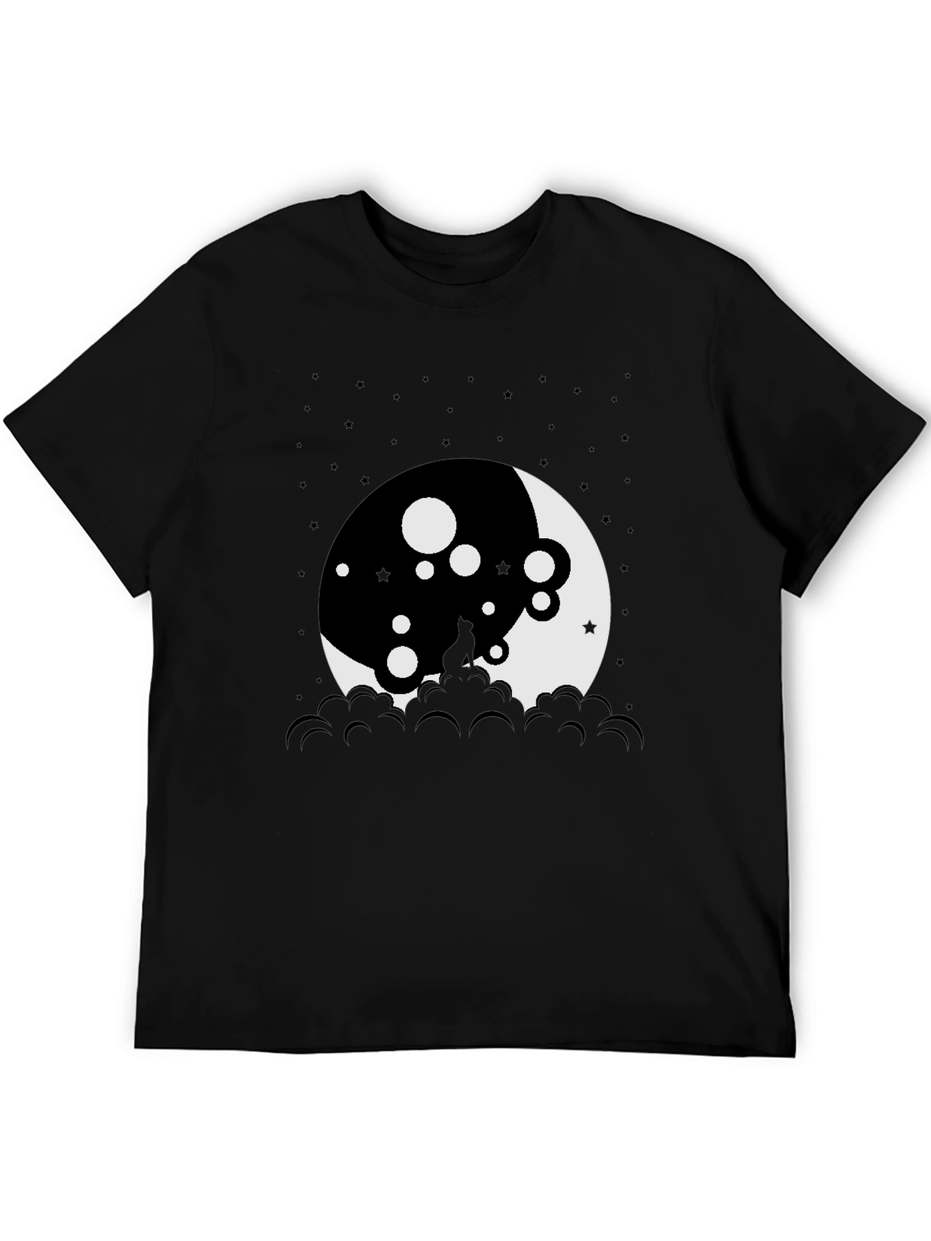 Black Moon Cat Graphic Tee - Black Cotton T-Shirt view 5