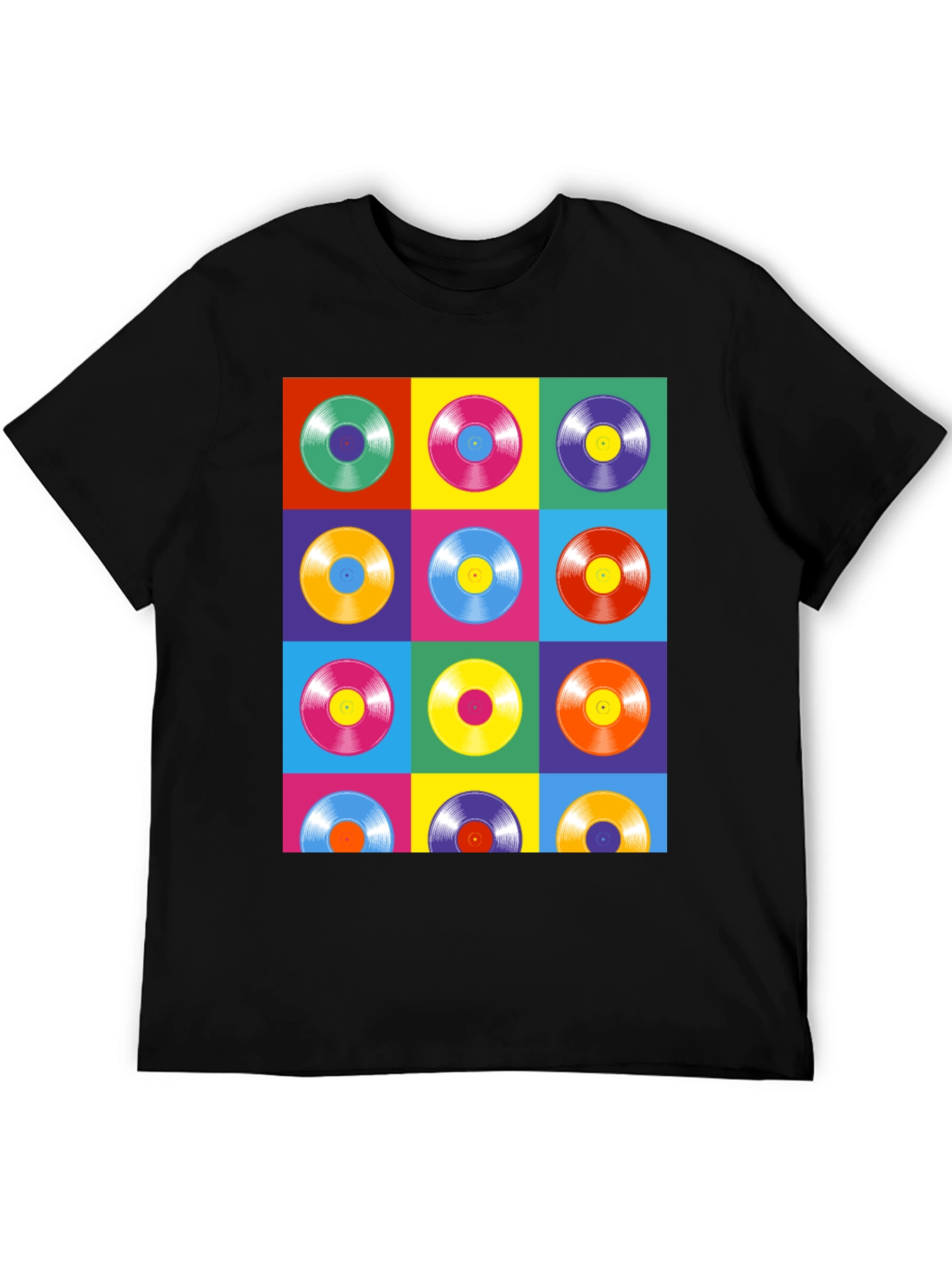 Black Retro Vinyl Record Pop Art T-Shirt view 5
