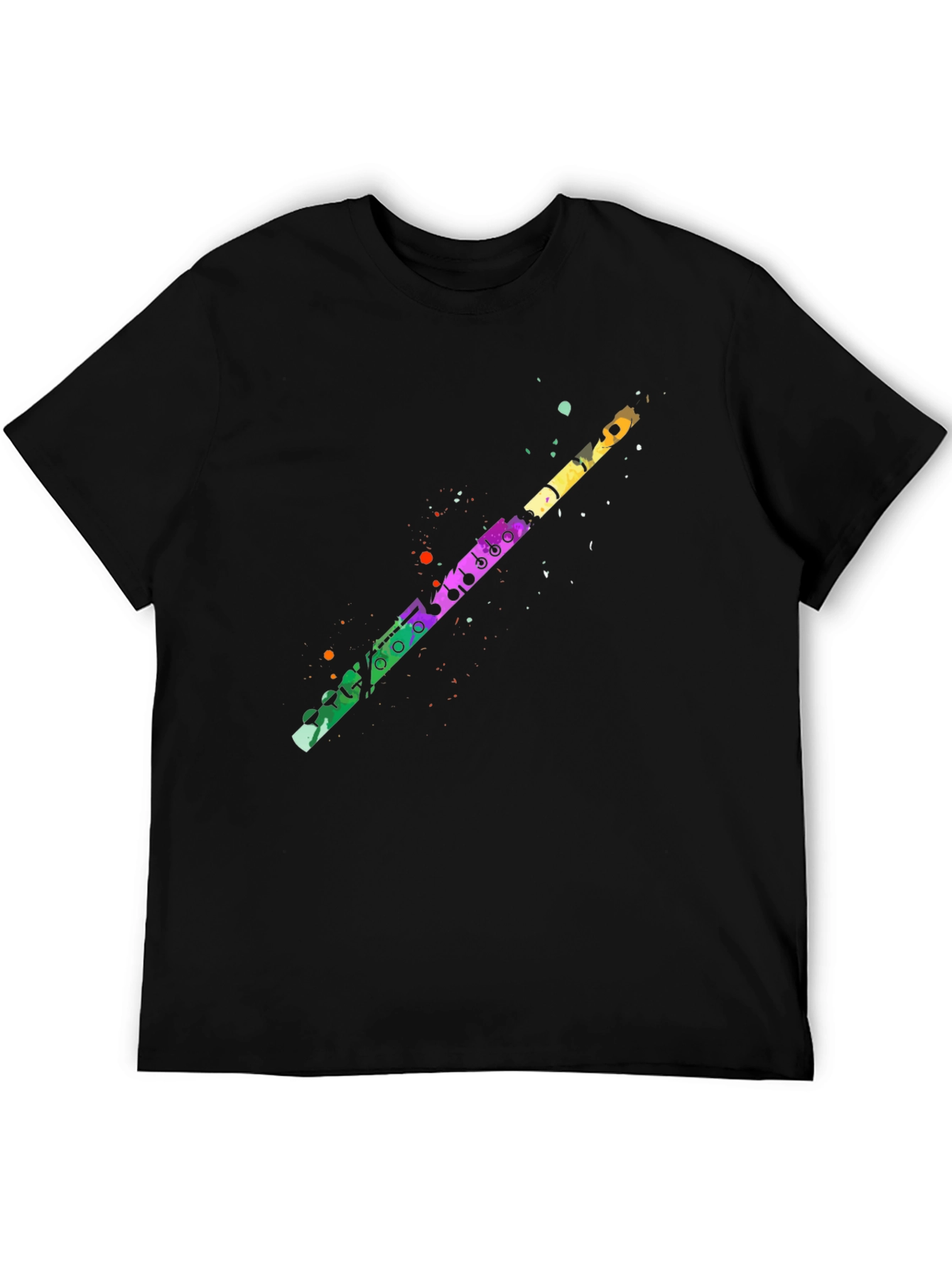 Black Colorful Flute Graphic Tee - Unisex Black T-Shirt view 5
