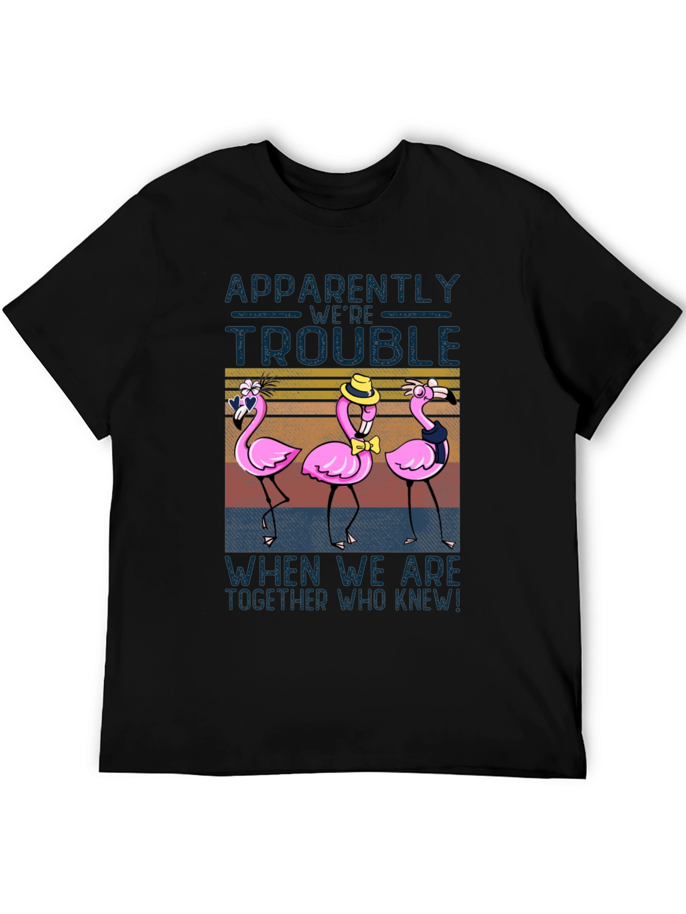 Black Funny Flamingo Trouble T-Shirt - Novelty Design view 5