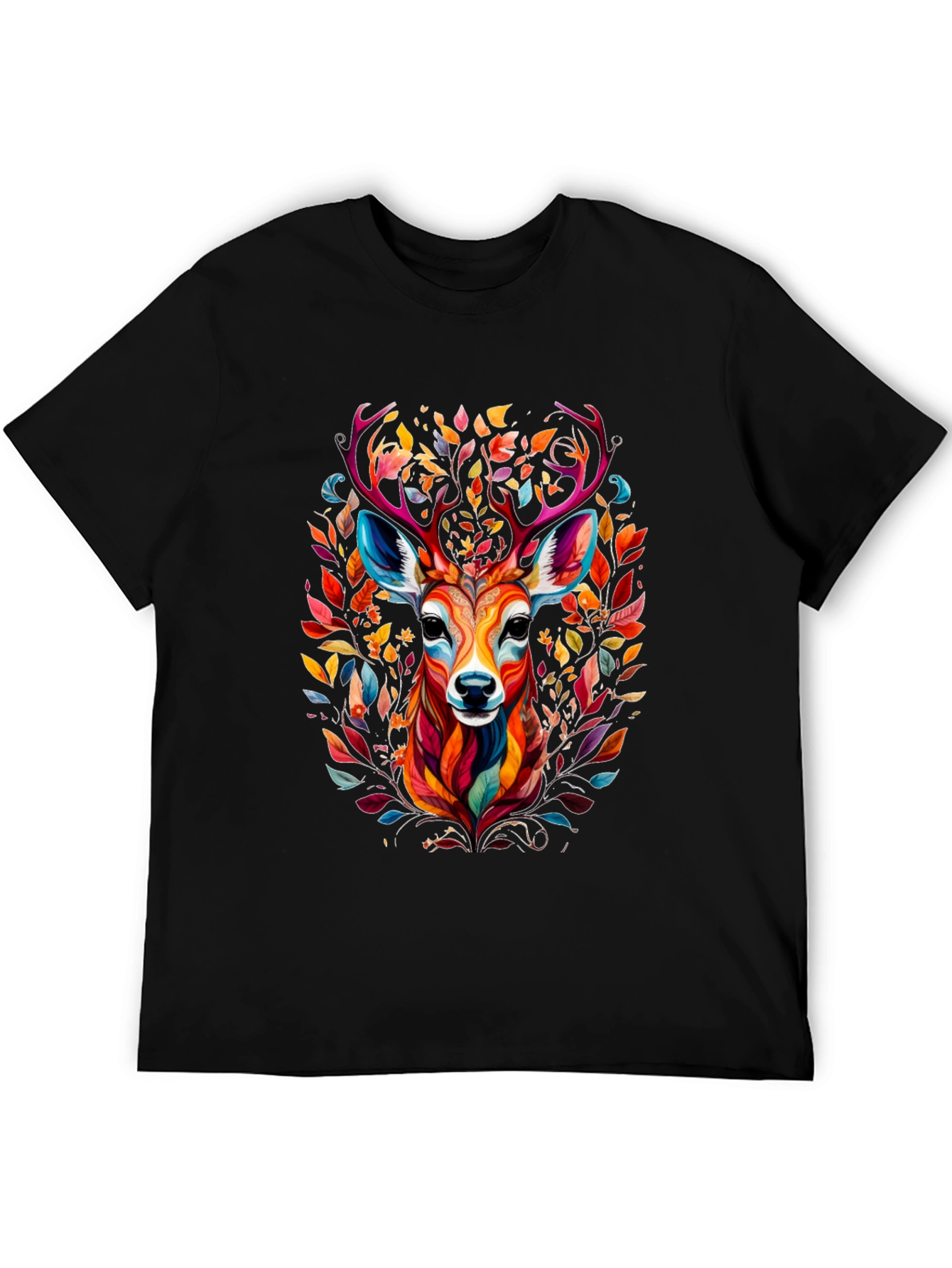 Black Colorful Deer Graphic Tee - Black Casual Style view 5