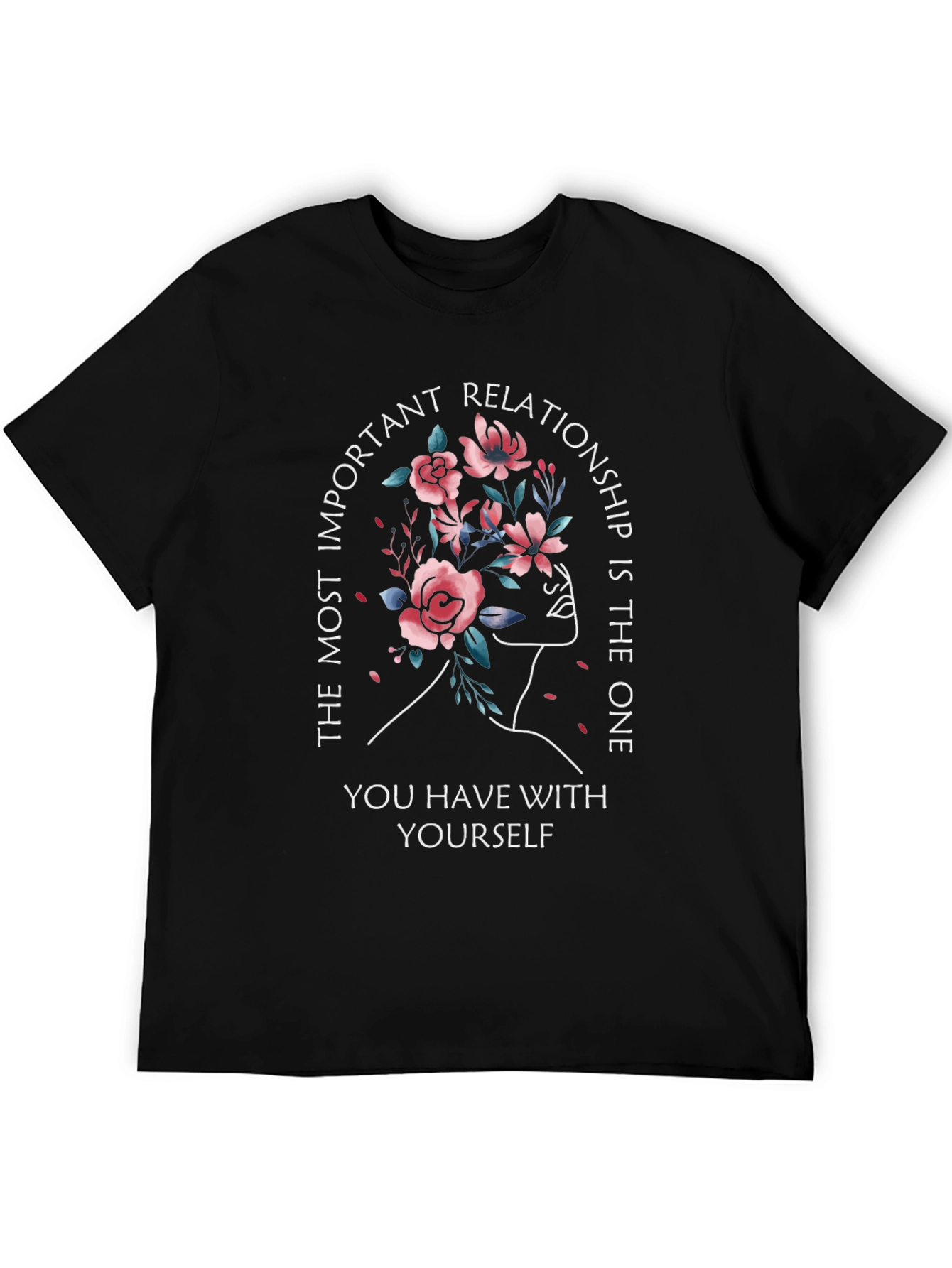 Black Self-Love T-Shirt: Floral Mindset Design view 5