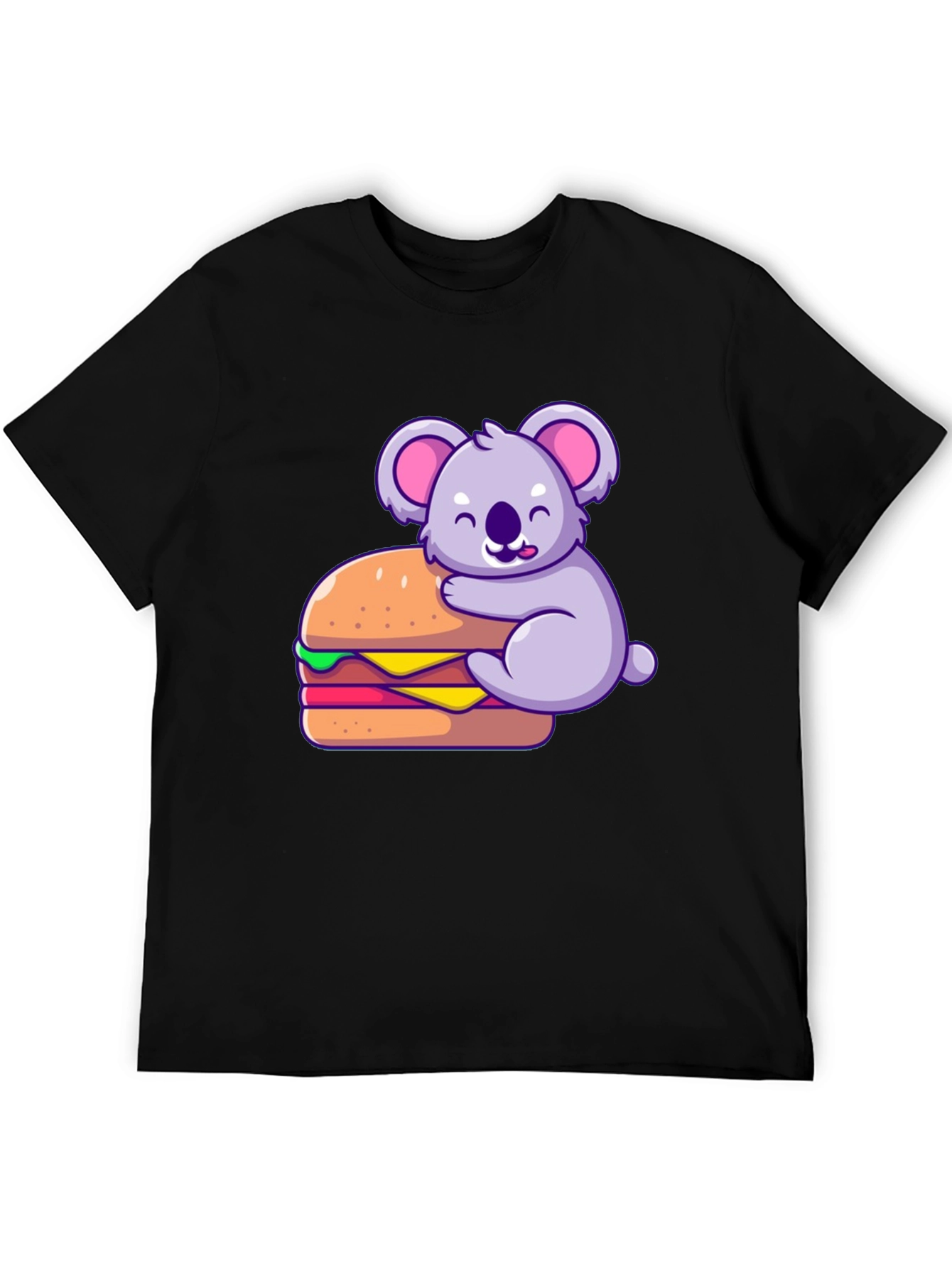 Black Koala Hugging Burger Graphic T-Shirt - Black view 5