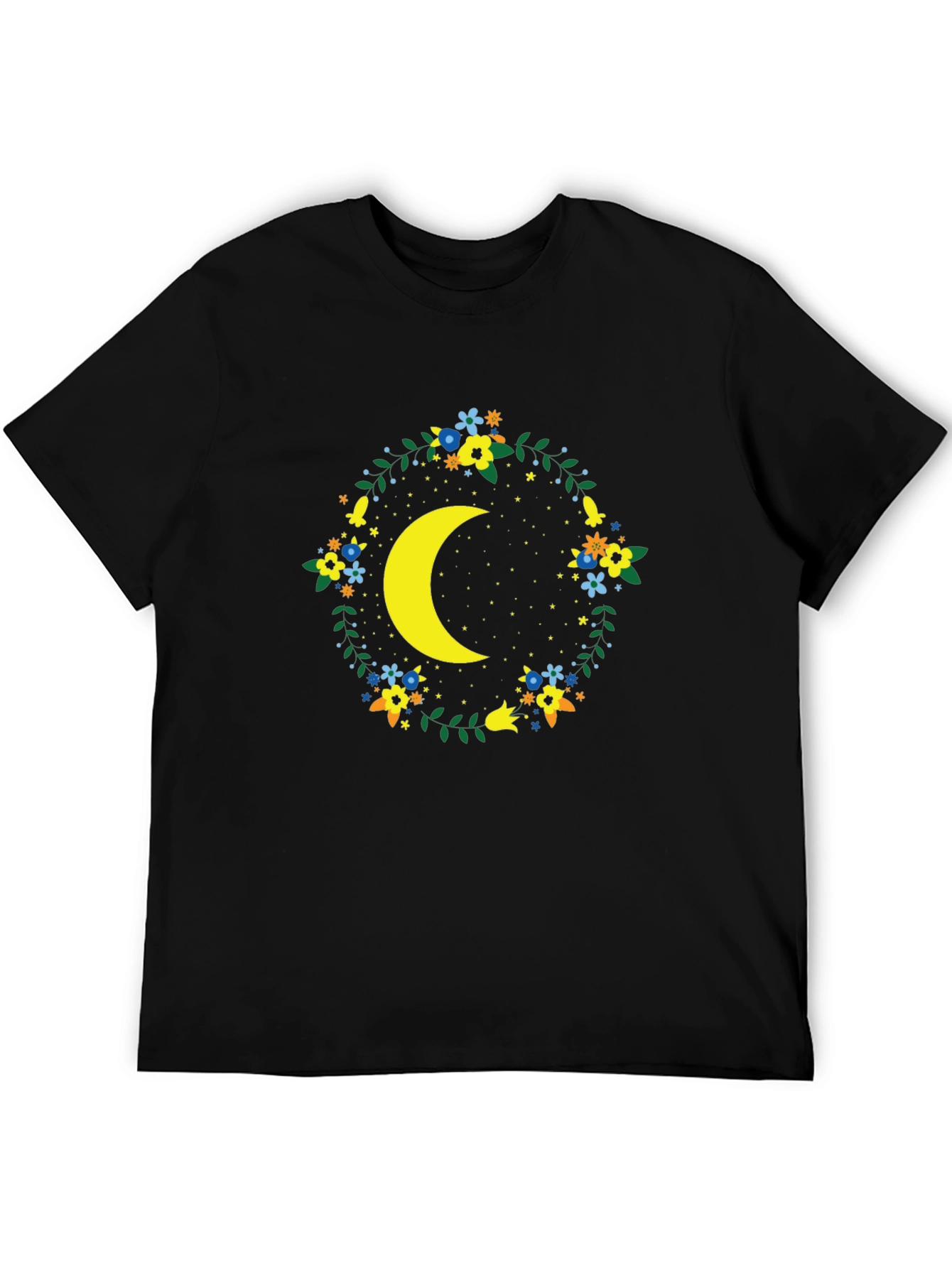 Black Floral Crescent Moon Graphic Tee - Black view 5