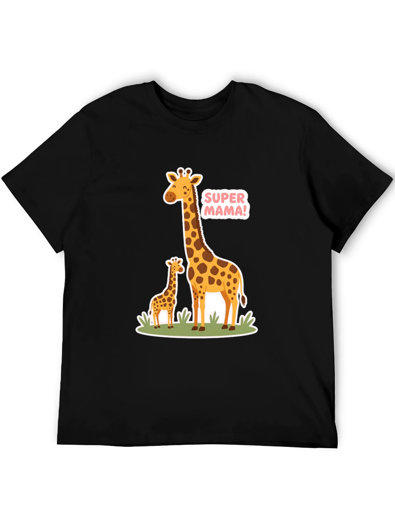 Black Super Mama Giraffe T-Shirt - Black Cotton Tee view 5