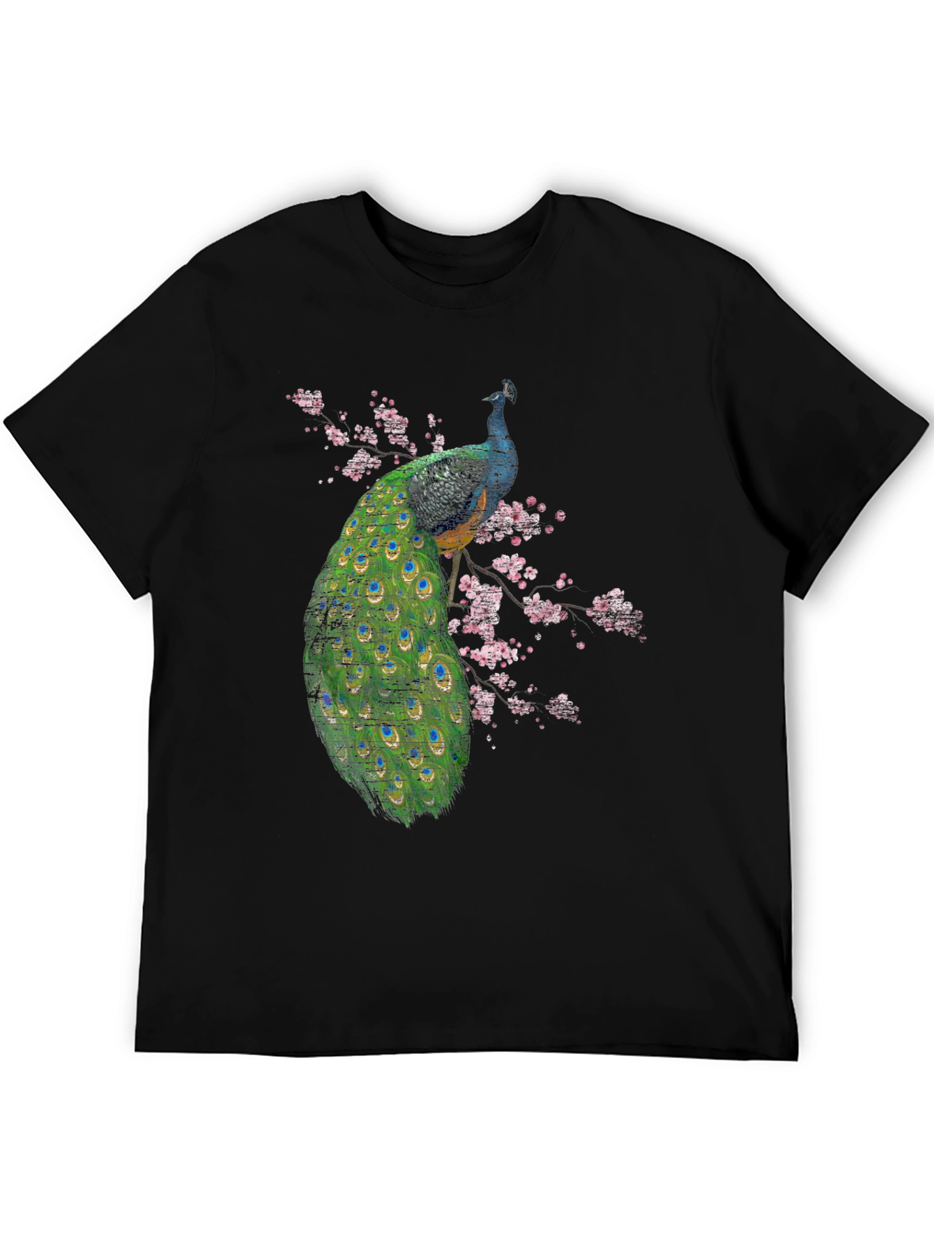 Black Peacock Blossom Graphic Black T-Shirt view 5
