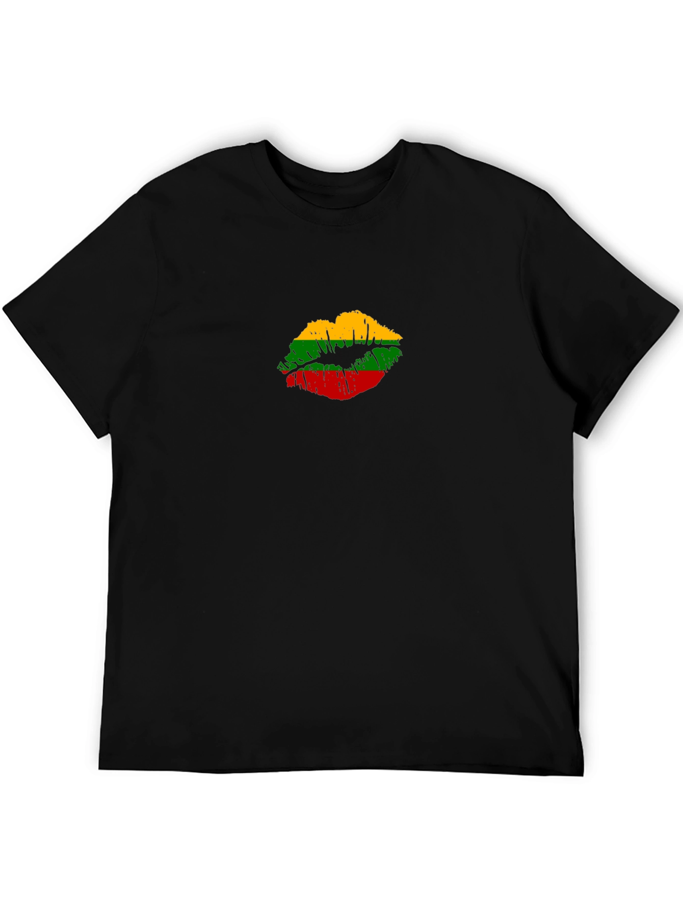Black Lithuania Flag Lips T-Shirt - Unisex Cotton Tee view 5