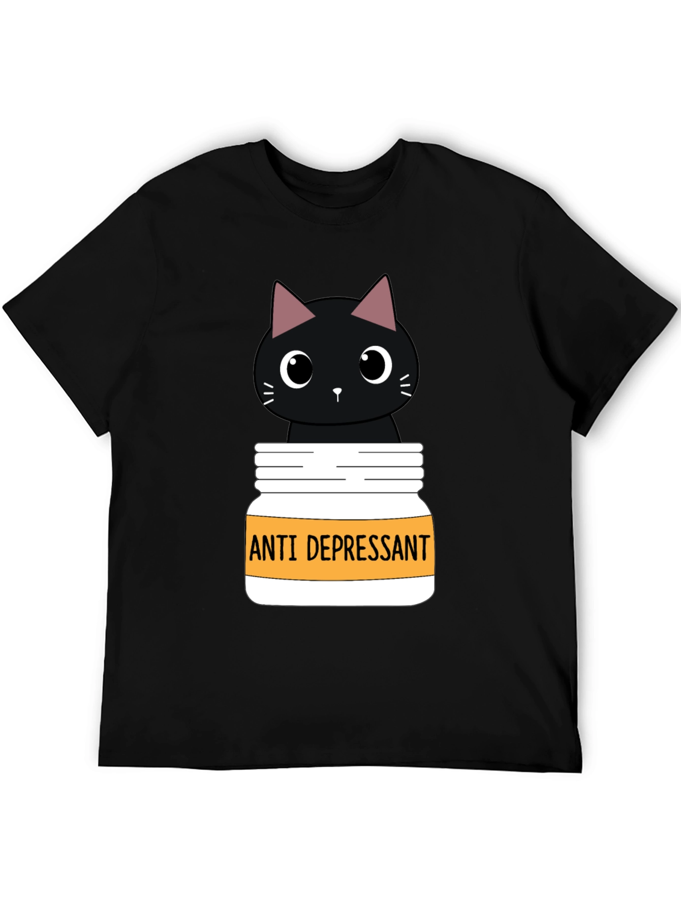 Black Anti Depressant Cat T-Shirt, Funny Graphic Tee view 5