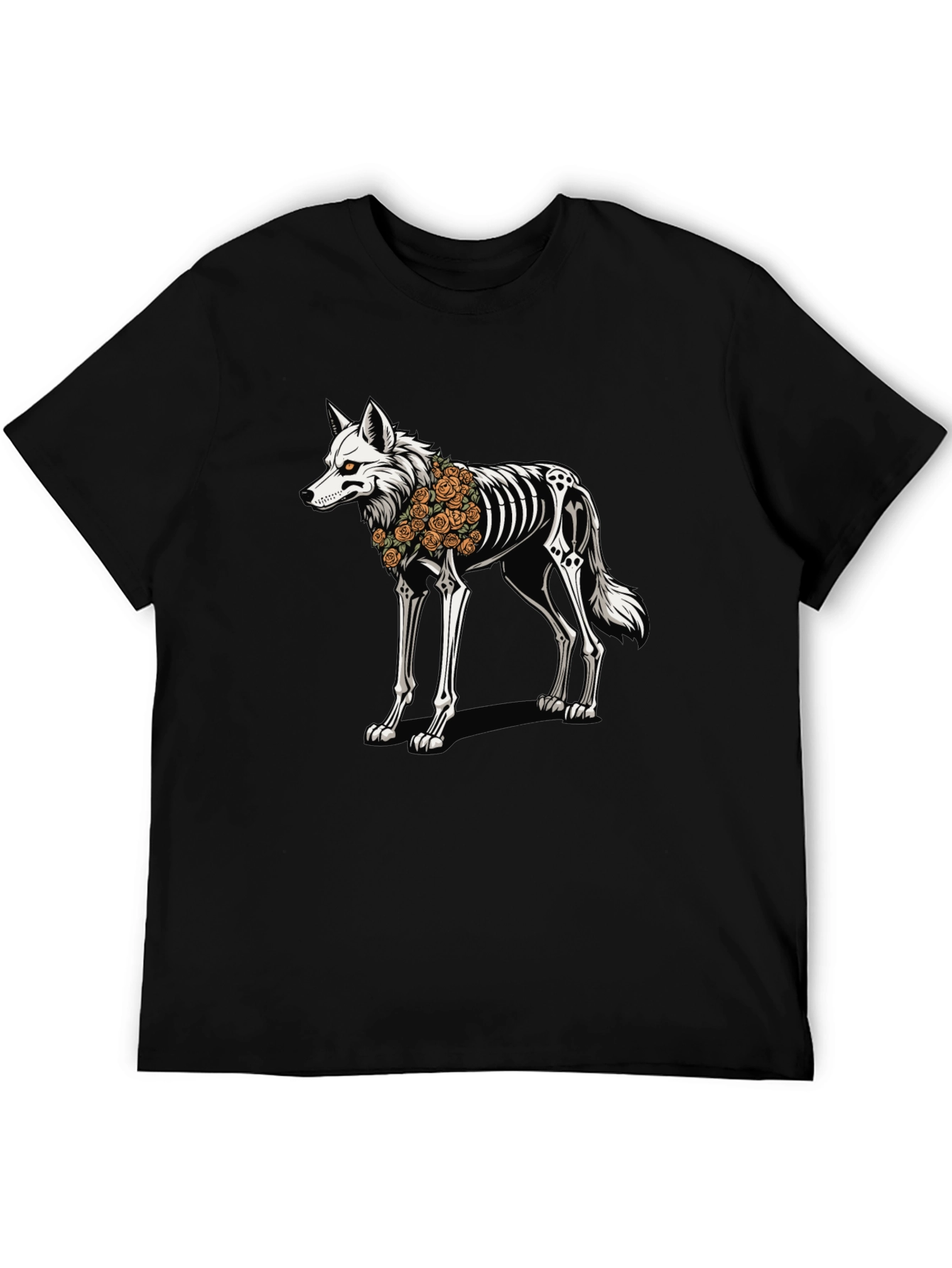 Black Skeleton Wolf Graphic Tee - Day of the Dead Style view 5