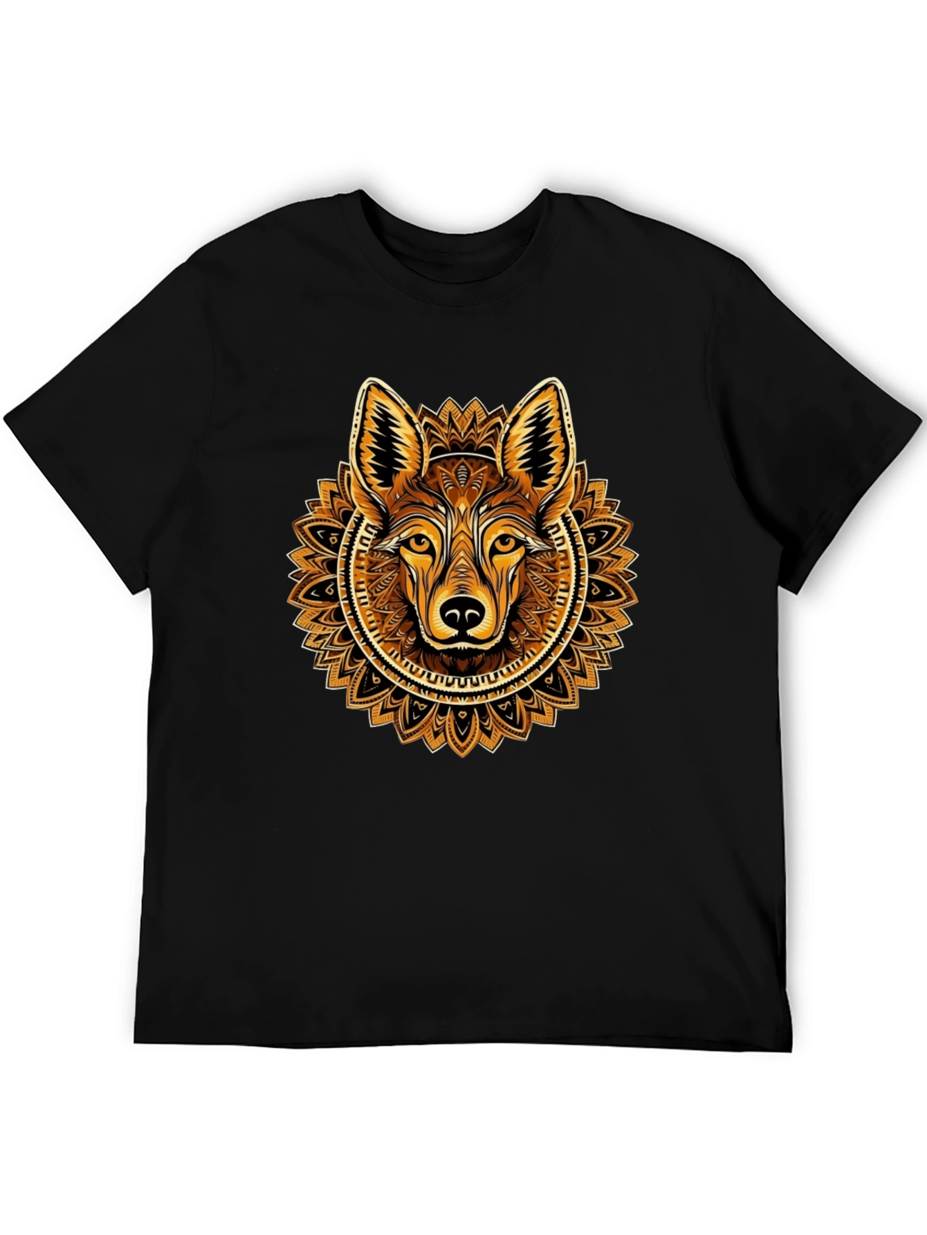 Black Wolf Mandala Graphic Tee - Trendy Crew Neck Shirt view 5