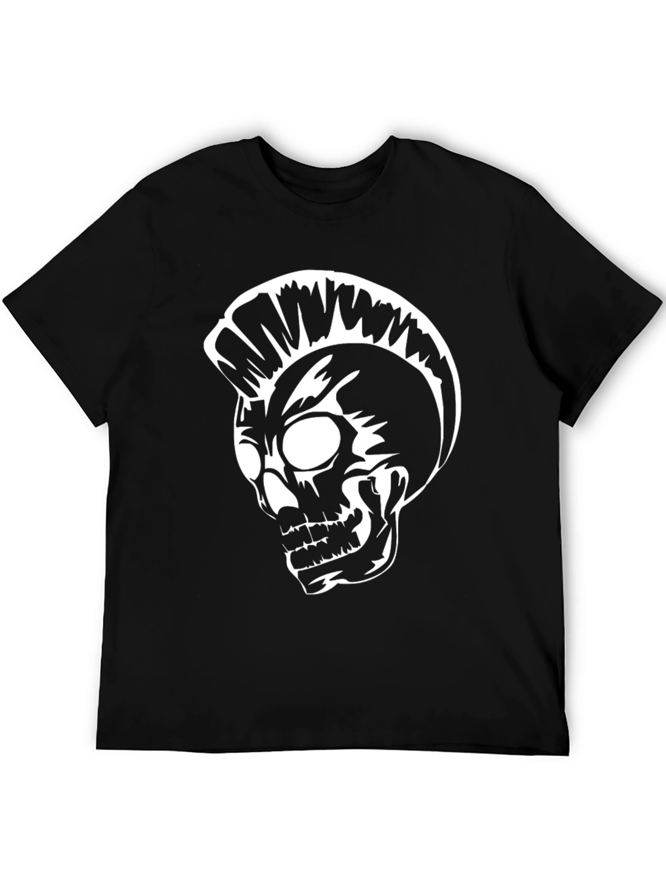 Black Punk Skull Graphic Tee - Black Cotton T-Shirt view 5