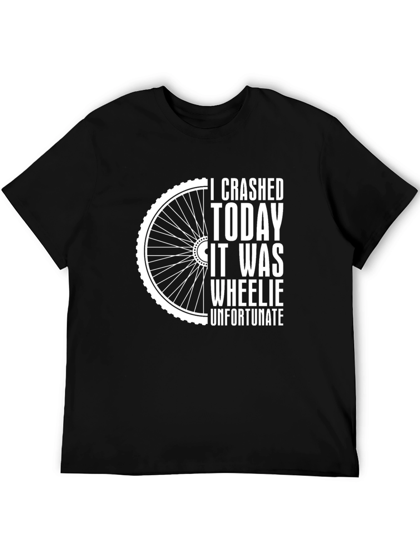 Black Crashed Today Wheelie Unfortunate Funny Bike T-Shirt view 5
