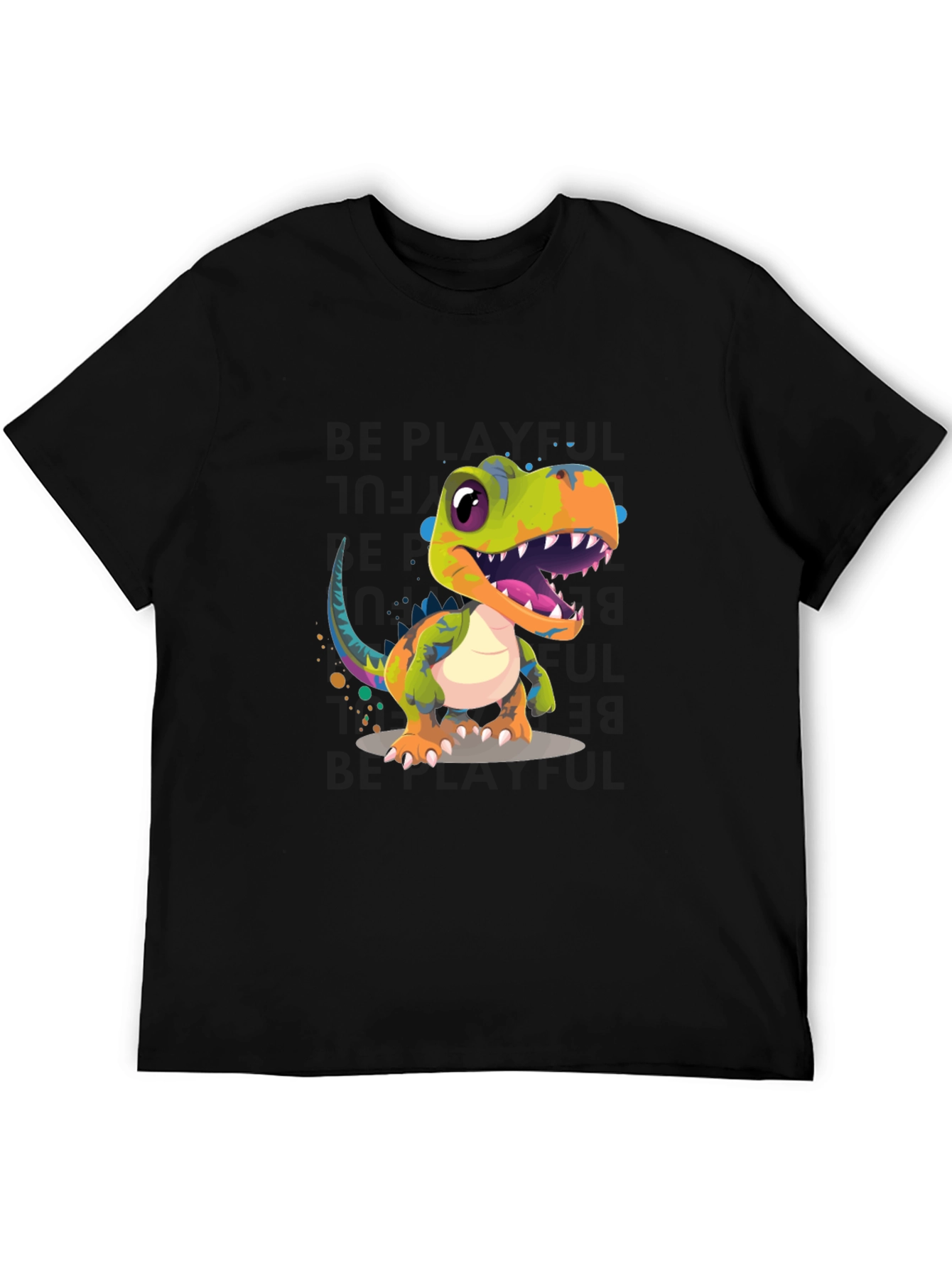 Black Dinosaur Graphic Print Men's Black T-Shirt view 5