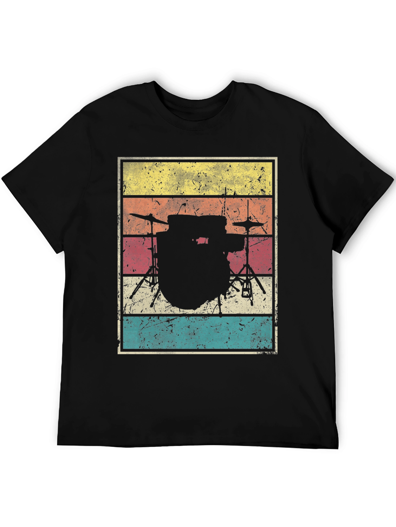 Black Vintage Drum Set T-Shirt - Retro Music Tee view 5
