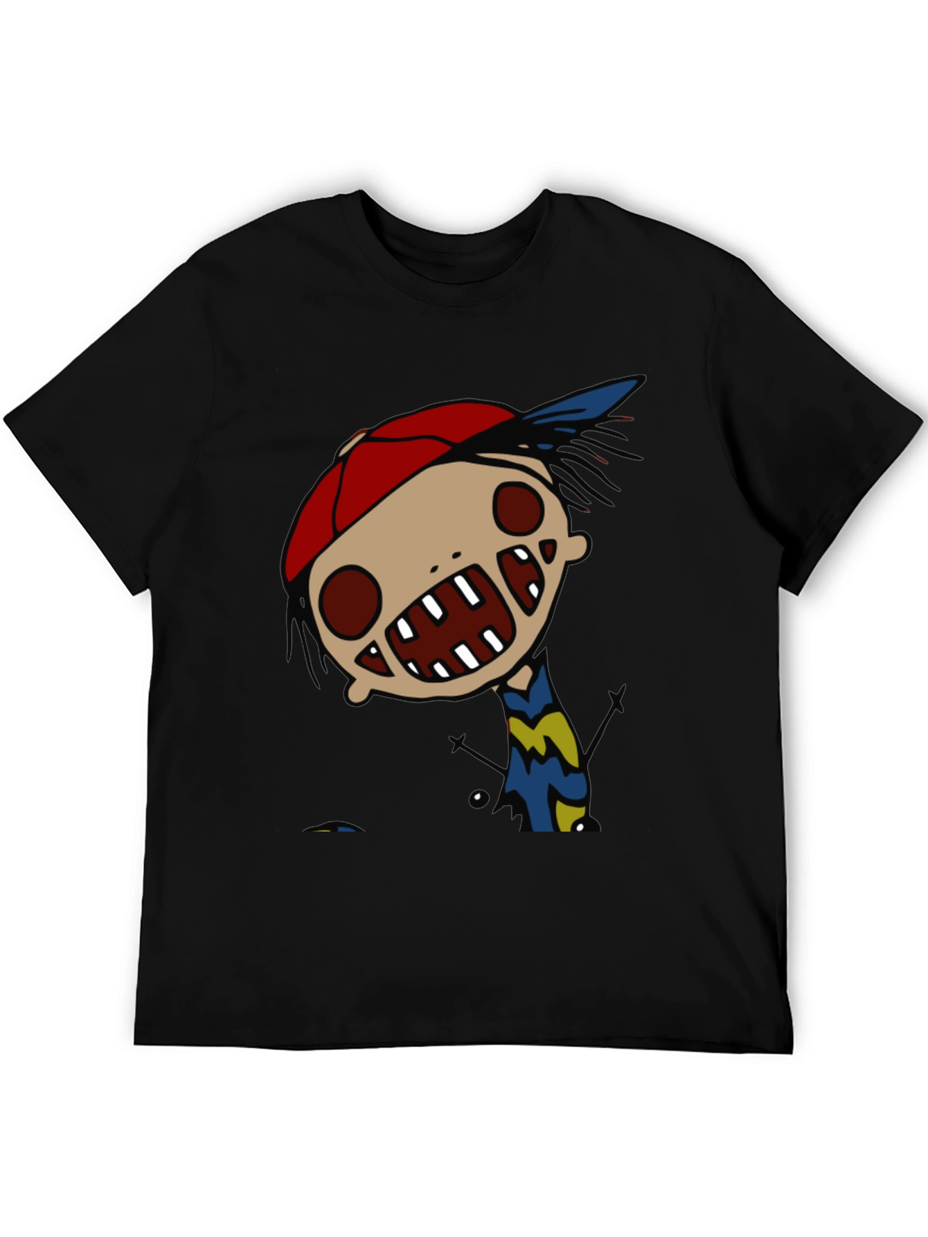 Black Cartoon Character Graphic Tee - Quirky Black T-Shirt view 5