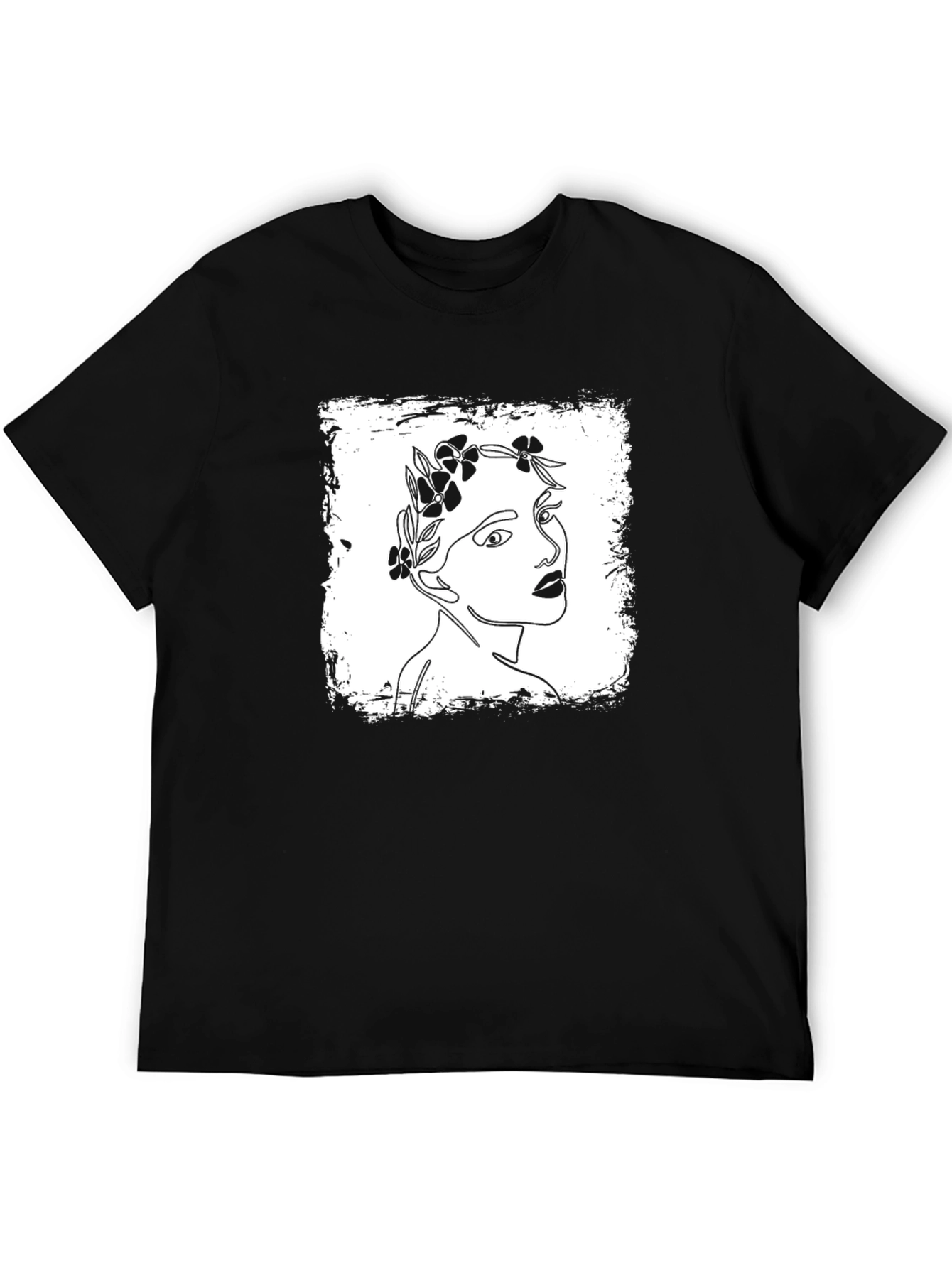 Black Floral Woman Graphic Tee - Stylish Unisex Black T-Shirt view 5