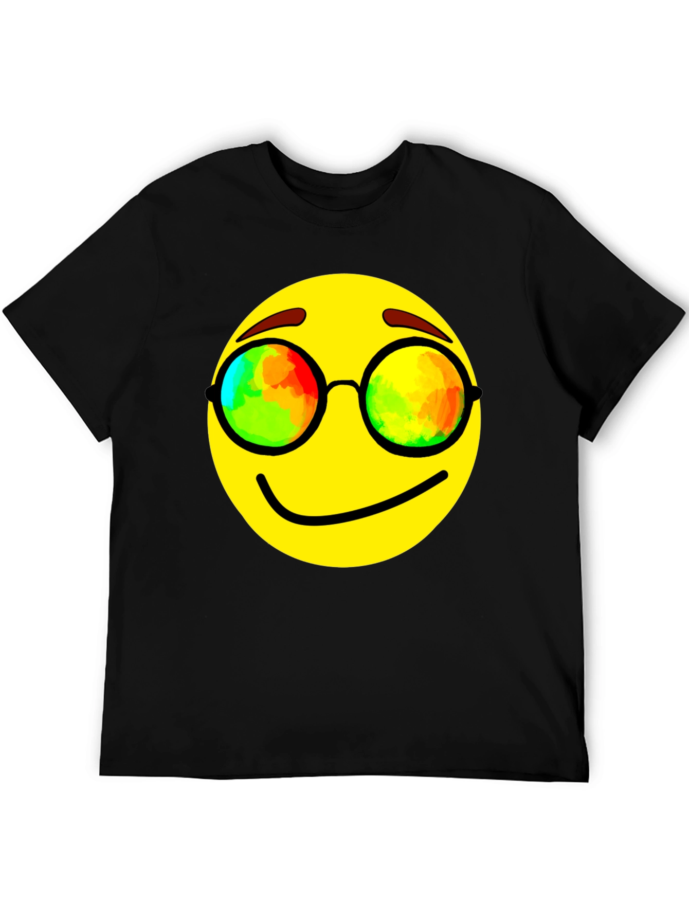 Black Cool Smiley Face Graphic Tee - Black Cotton Blend T-Shirt view 5
