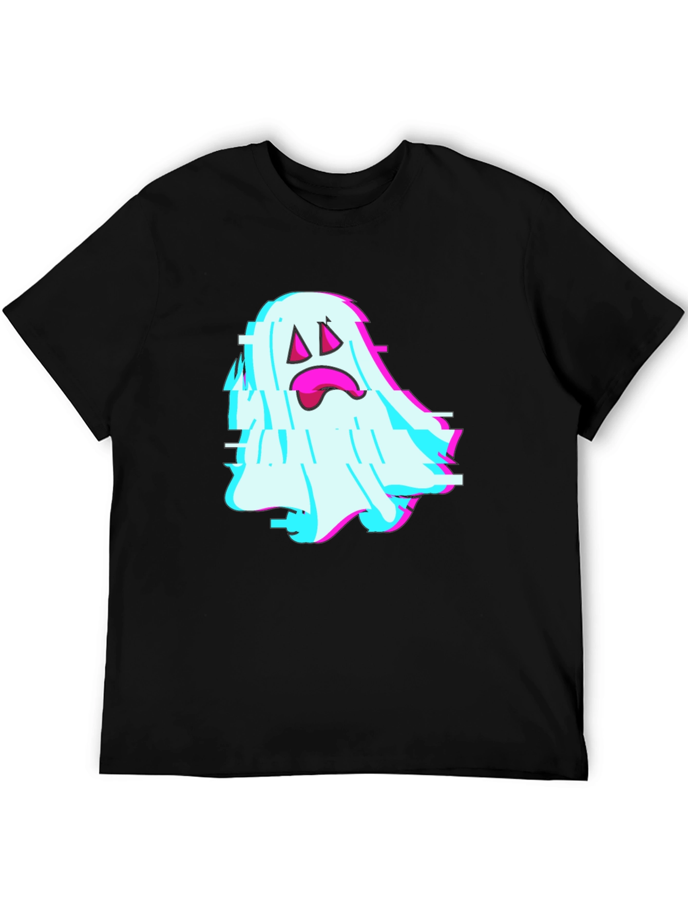 Black Glitch Ghost Graphic Tee - Soft Black Cotton Blend view 5