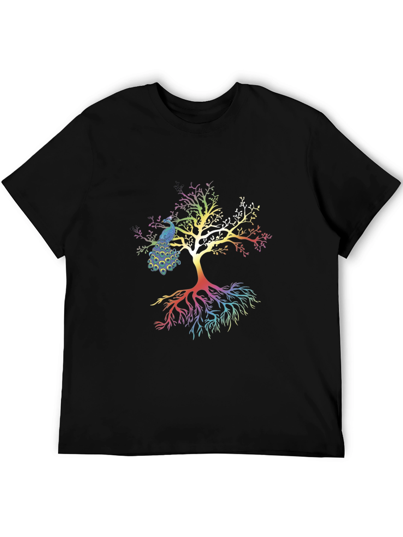 Black Peacock Tree Graphic T-Shirt - Stylish Men's Tee view 5
