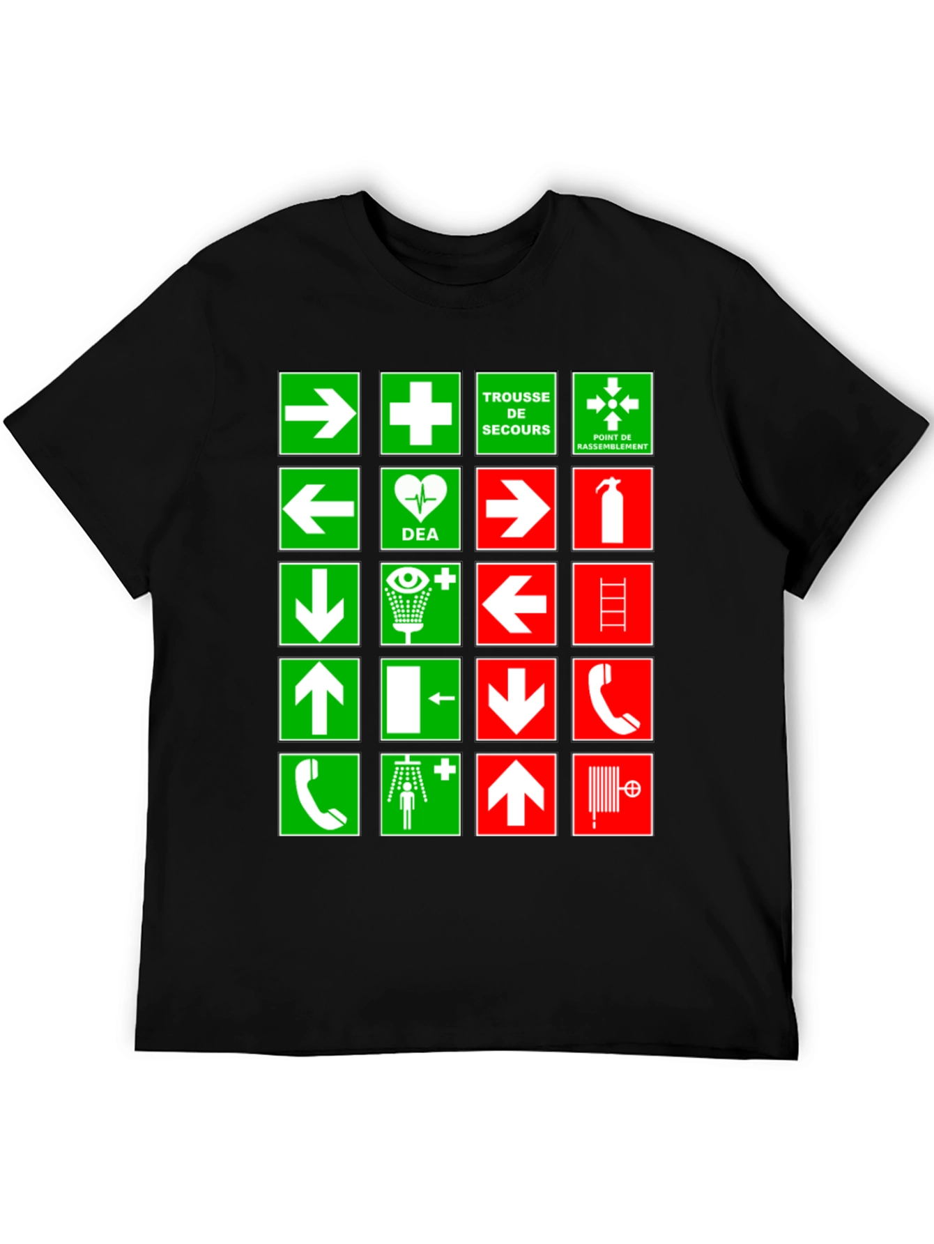 Black Safety Signs T-Shirt - Green & Red Graphic Tee view 5
