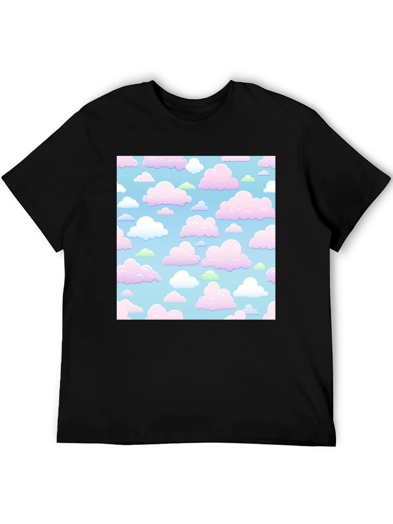 Black Cute Clouds Black T-Shirt view 5