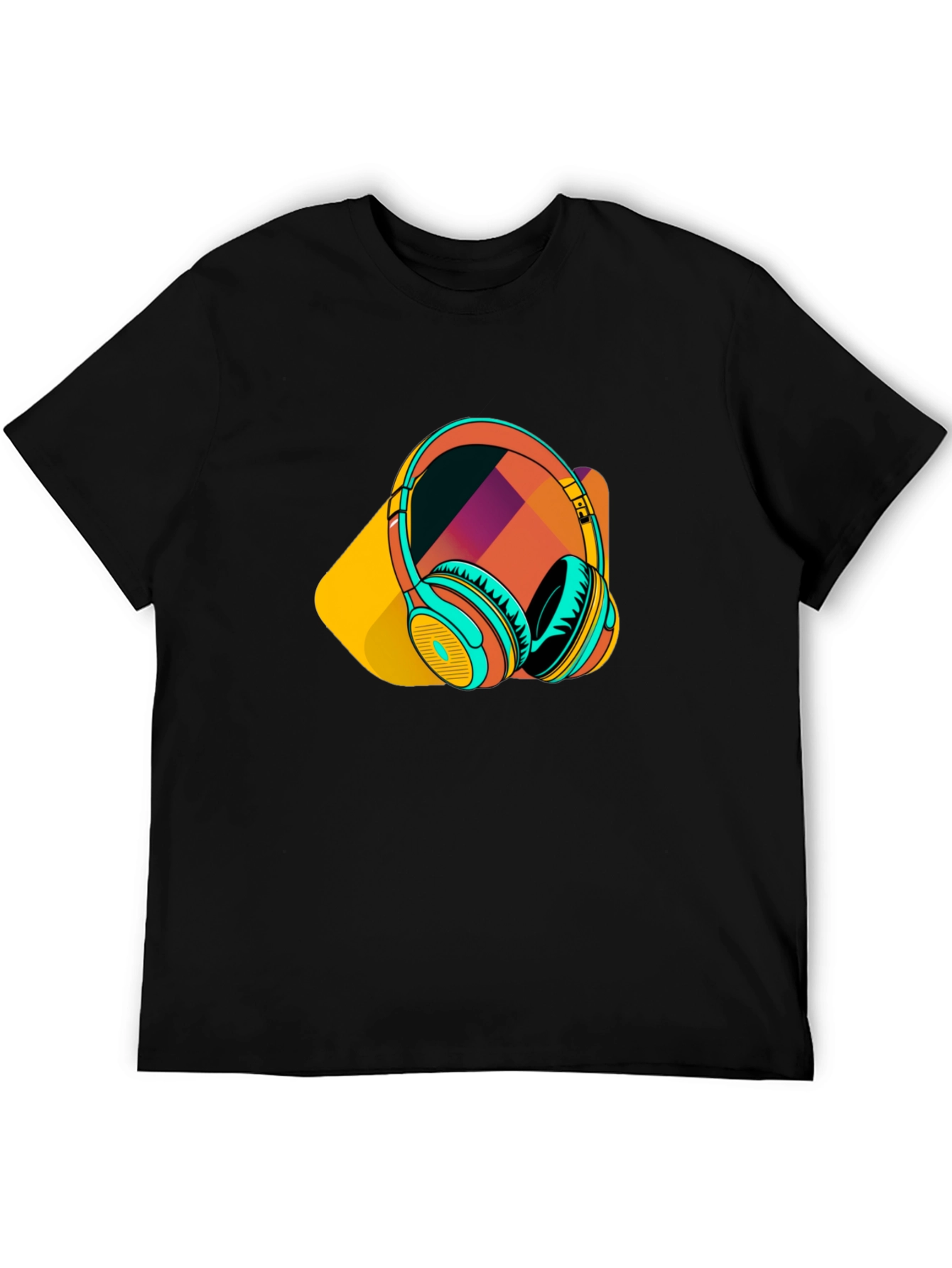 Black Stylish Black T-Shirt with Headphone Graphic view 5