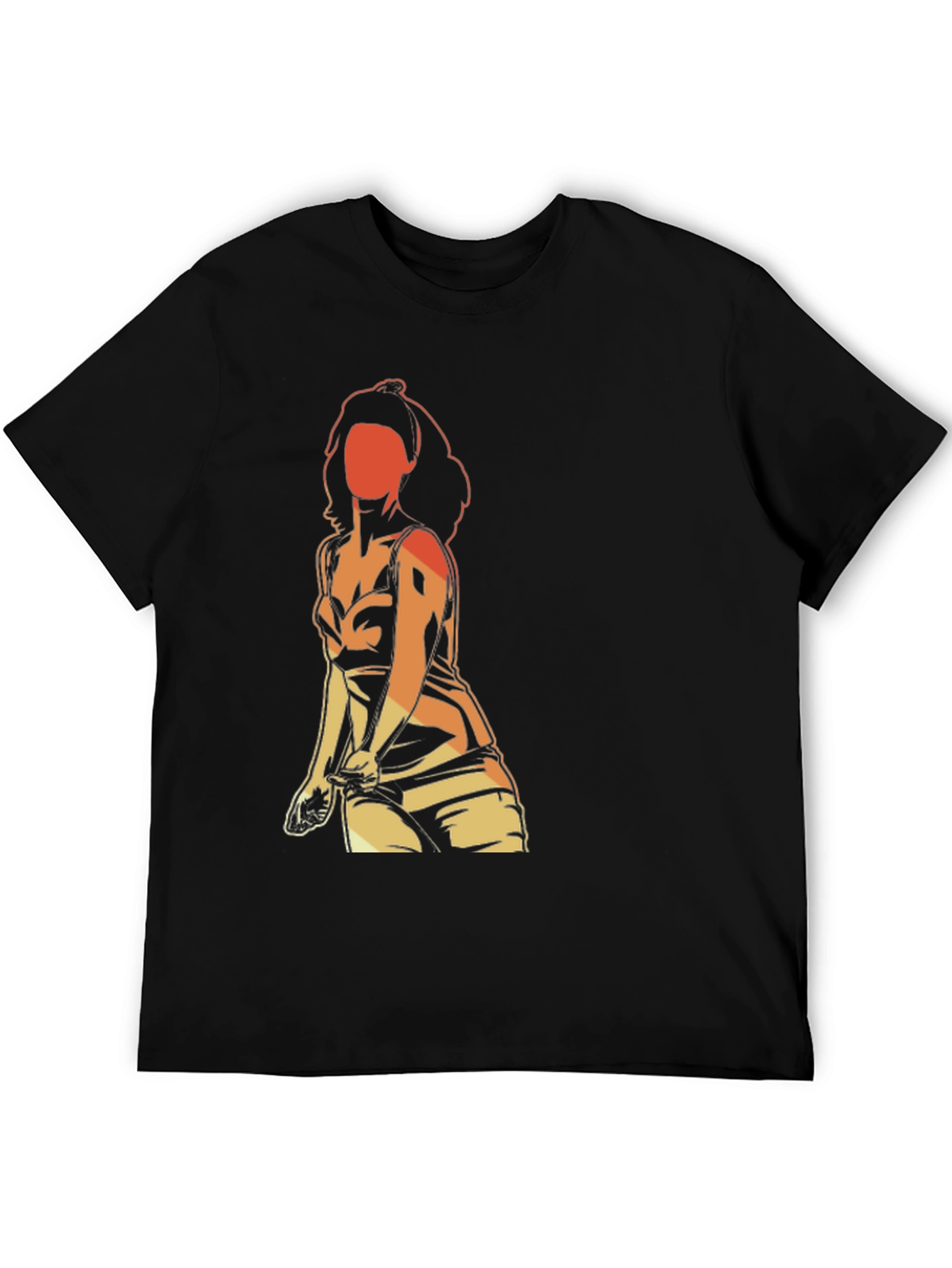 Black Retro Graphic T-Shirt - Woman Silhouette view 5