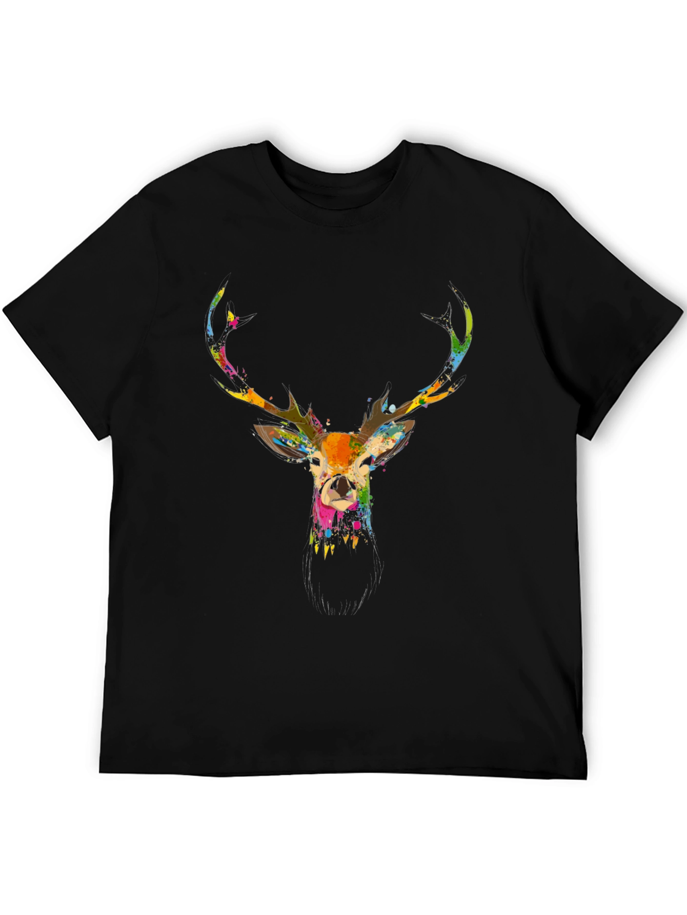 Black Stylish Men's Black Deer Print T-Shirt view 5